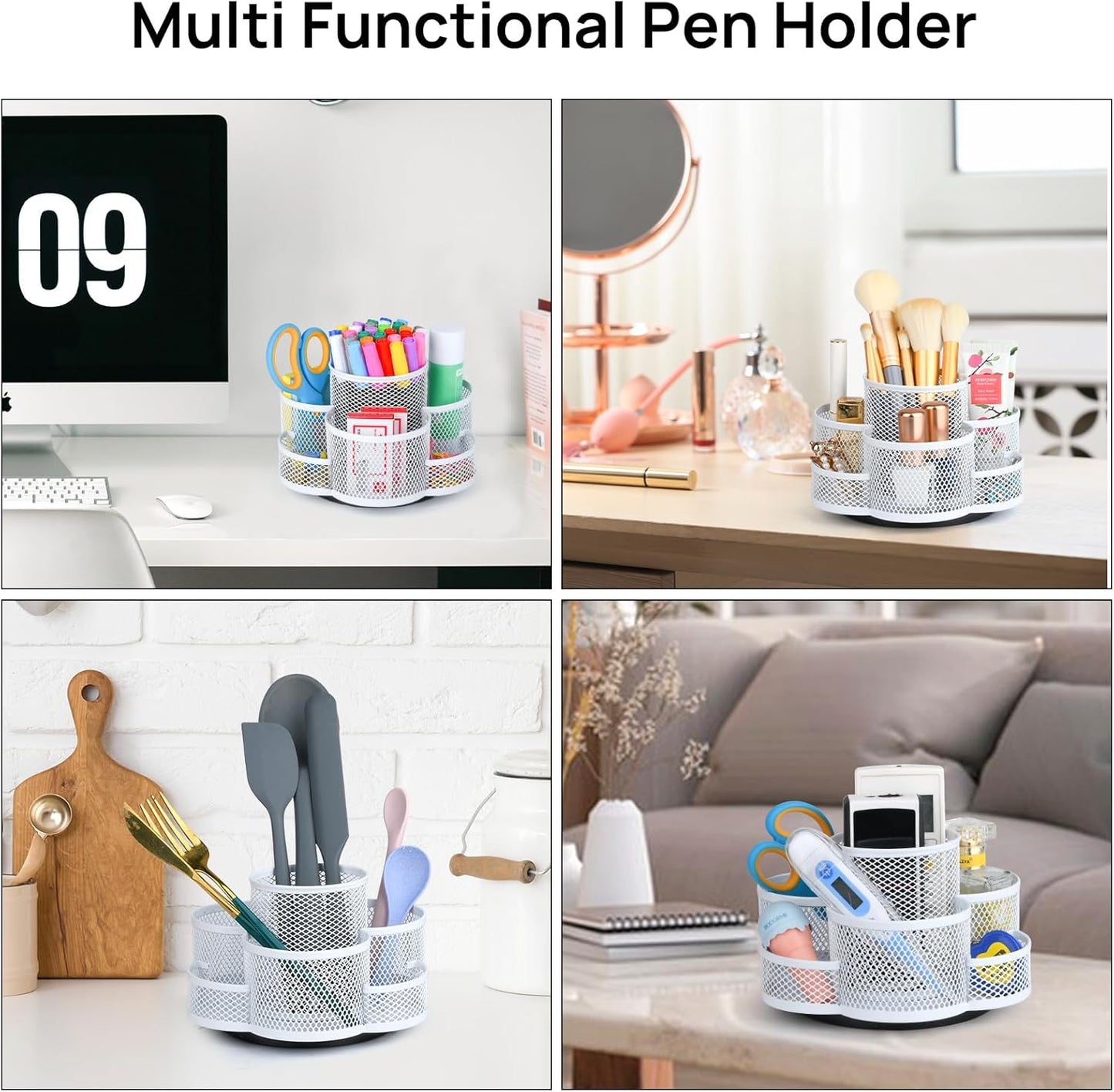 Pen Holder for Desk, Rotating Pencil Holder, Cup Holder for Desk Office, Pen Organizer (Pure White)