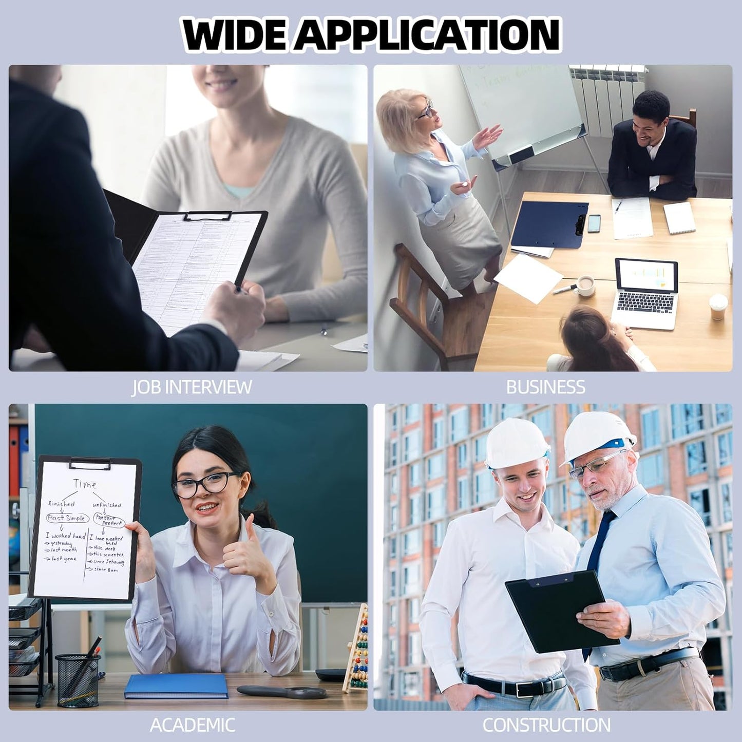 Clipboard Folder, 2 Pcs A4 Foldable Clipboard with Horizontal and Vertical Double Metal Clips, 360 Degree Foldable Binder Clipboards with Pen Holder, File Cover Work Folder Clipboards, Blue