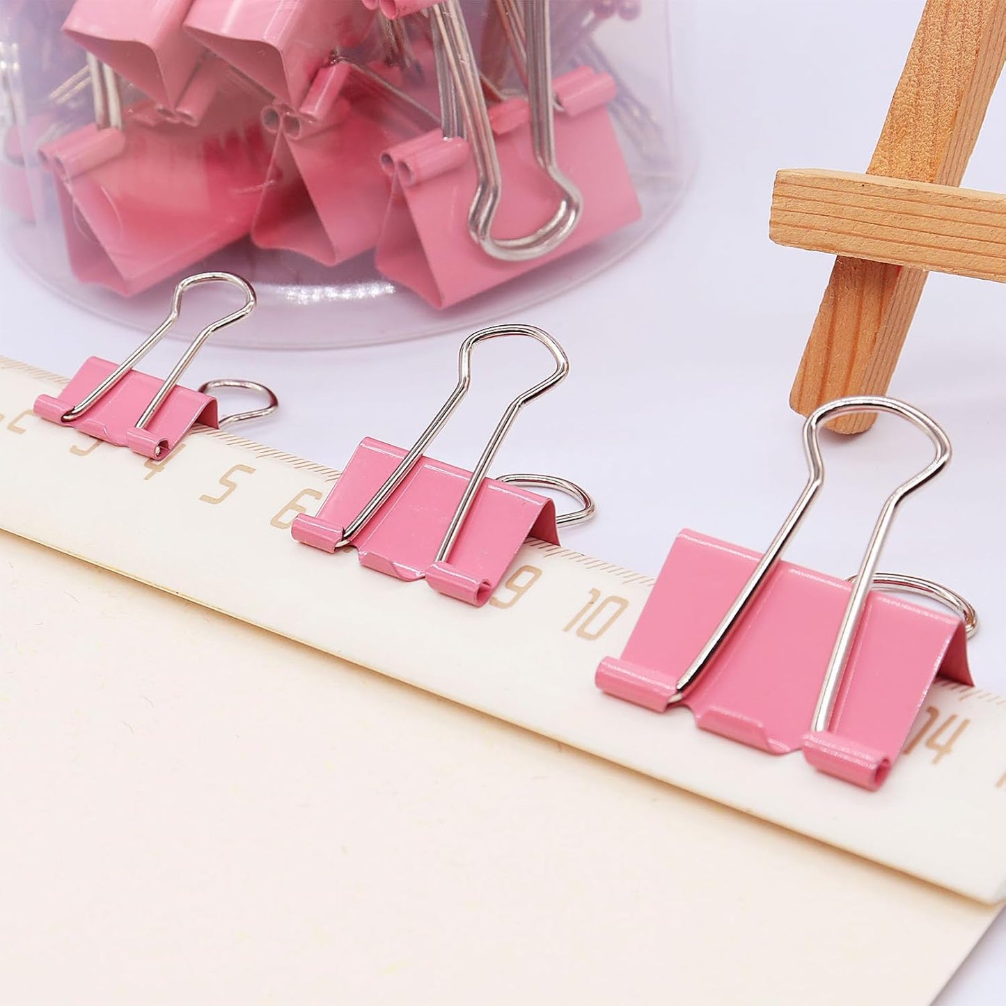 Pink Binder Clips Paper Clamps, Assorted Sizes Set (Small, Medium, Large) for Office School and Home Supplies
