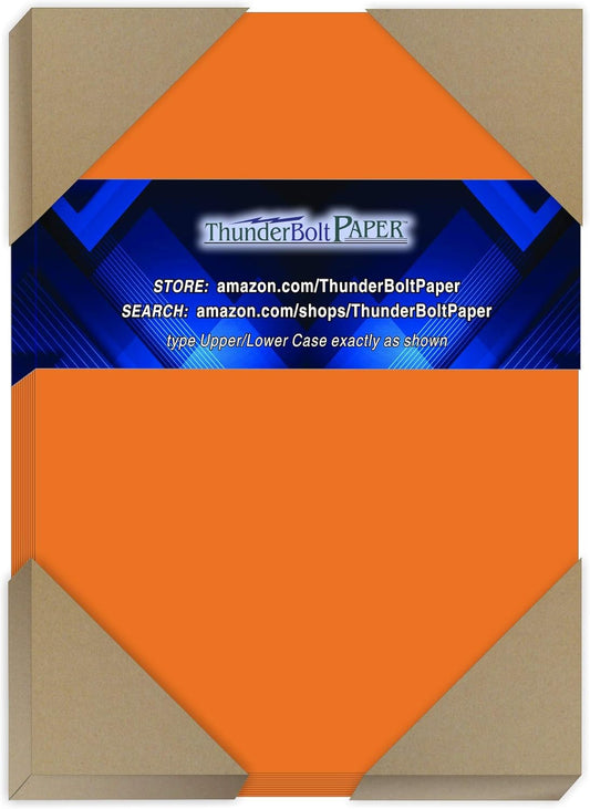 50 Orange Color Cover/Card Paper Sheets - 5 X 7 Inches Photo|Card|Frame Size - 65# (65 lb/Pound) Light Weight Cardstock - Quality Printable Smooth Paper Surface for Bright Colorful Results