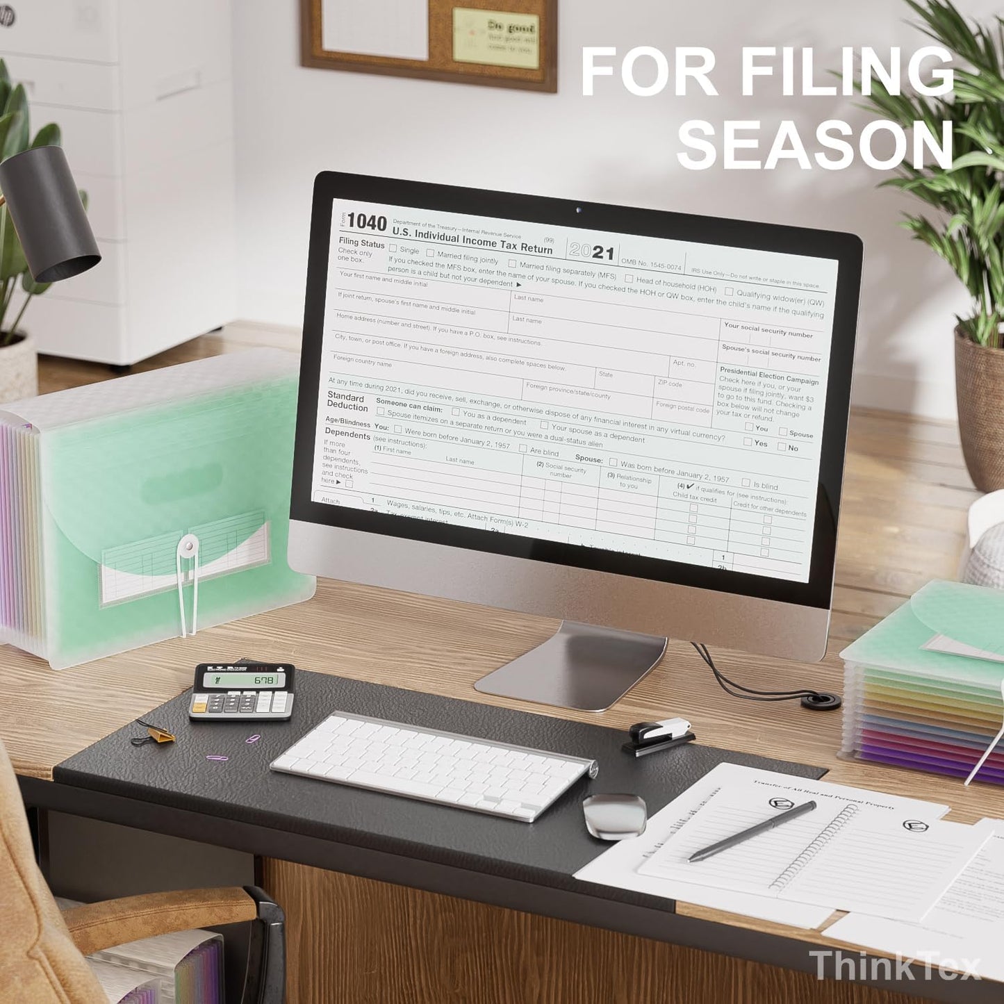 ThinkTex Accordion File Organizer, 12 - Pocket Expanding File Folders for Paper Receipts, Bills&Taxes Organizer, Letter/A4 Size Document Holder for School, Office, Home with Colorful tabs - Green