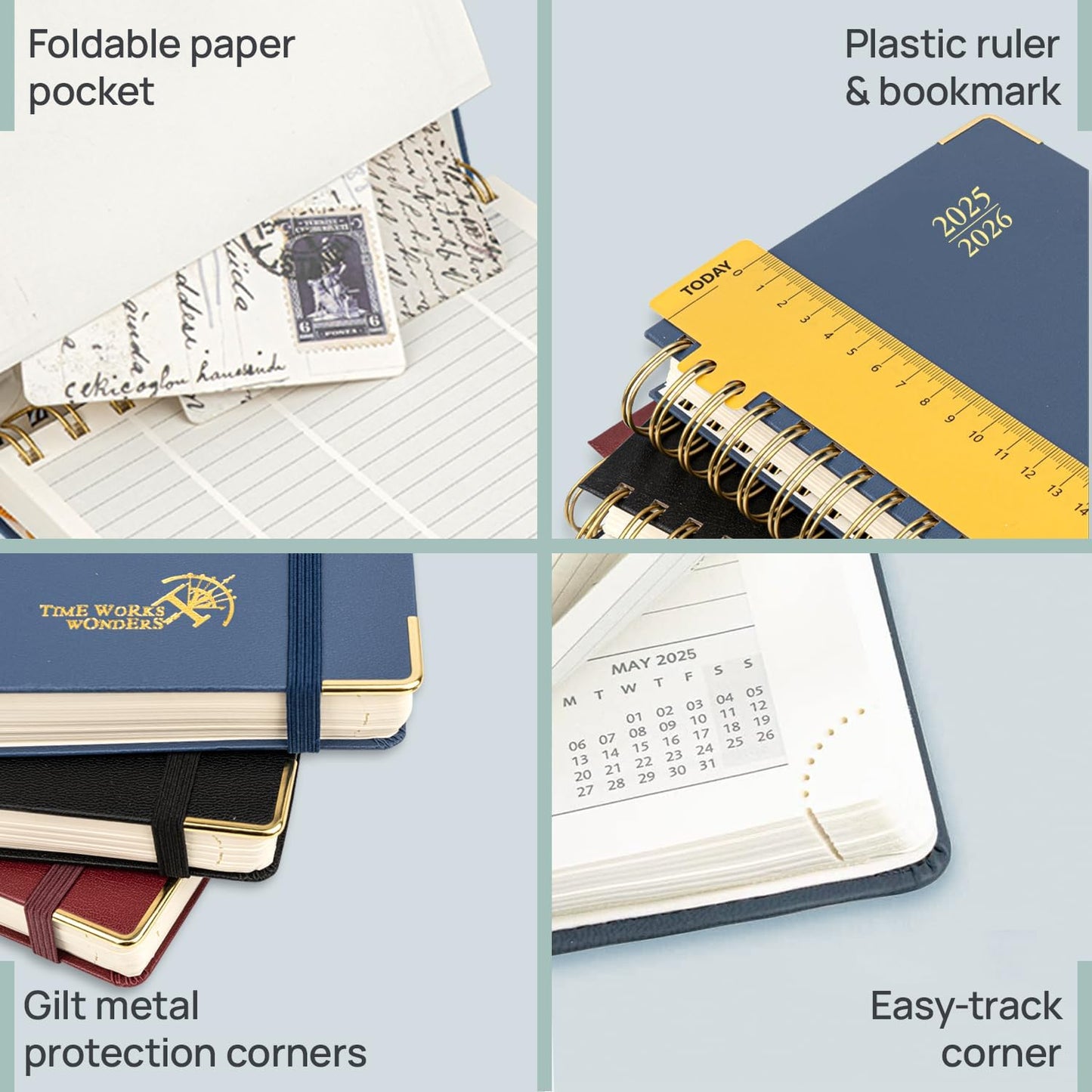 POPRUN Academic Daily Planner 2025-2026 One Page A Day - [A4 Large Size 8.25" x 12" - Spiral Hard Cover], Appointment Book (July 2025 - June 2026) with Monthly Calendar - Black