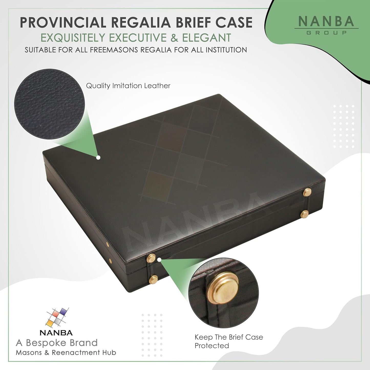 Premium Masonic Regalia Apron Provincial Briefcase – Black Imitation Leather Hard Case with Gold Locks | Freemason Bags & Storage Cases (Provincial)