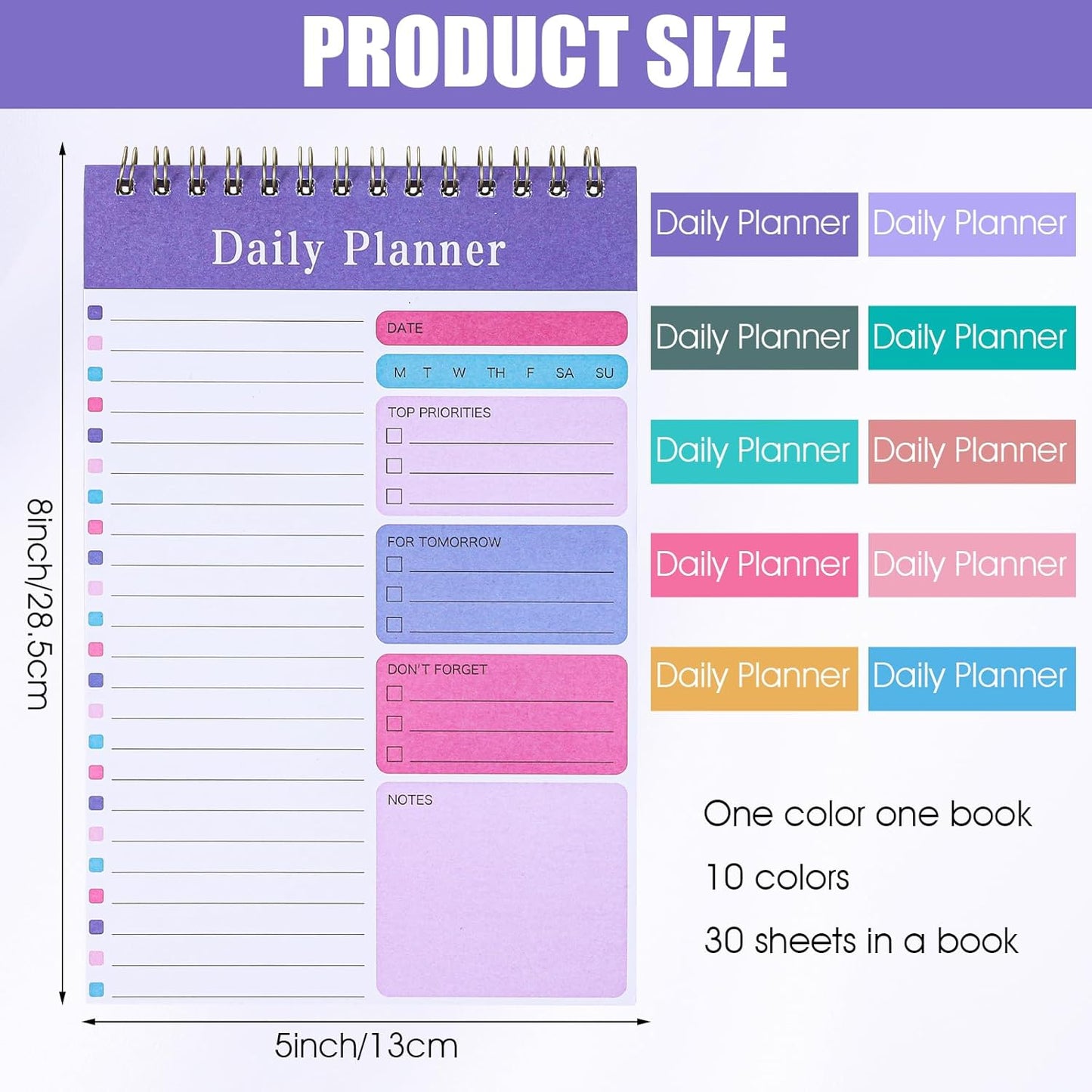 Molain 10 Pack Daily To Do List Notepad, Beautiful To Do List Note Pads Set 5" x 8" 30 Sheets Spiral Planner Checklist Notebook Work Notepads for Easy Daily Planning, Office Desk Supplies for Women