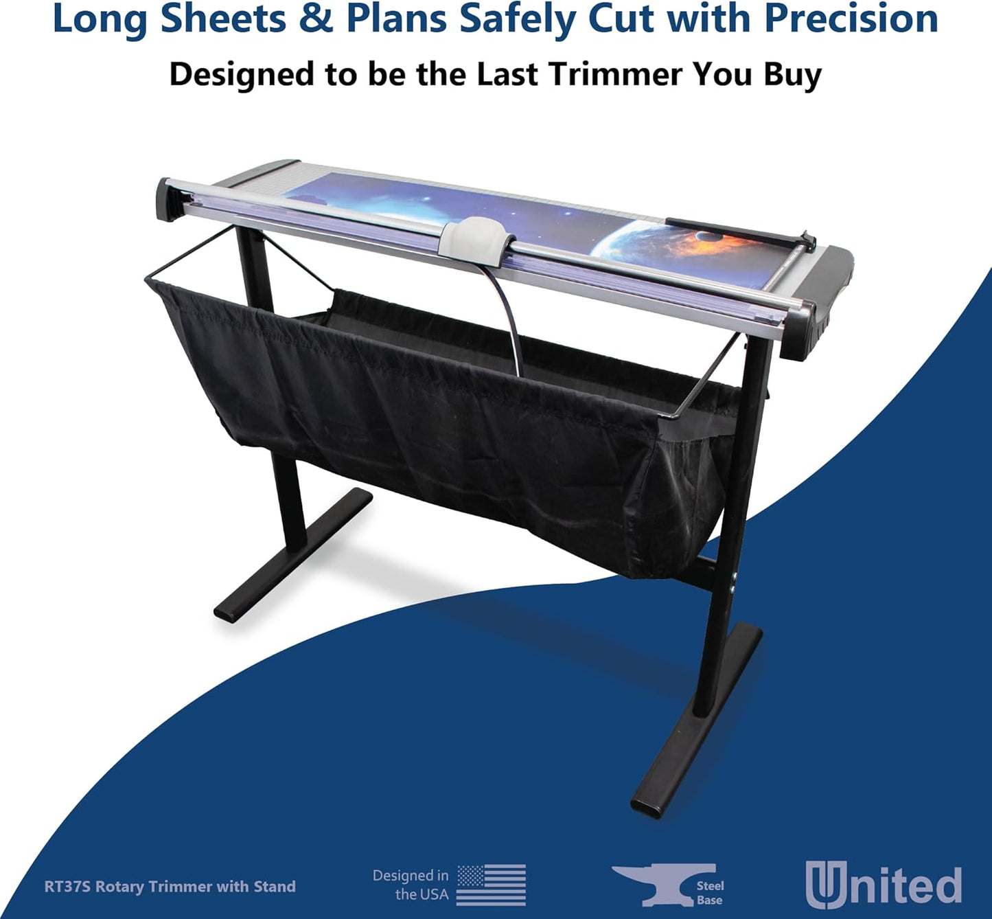 United Office Products RT37S Commercial Rotary Paper Trimmer with Stand and Fabric Catch Tray, Sturdy Metal Base, 38" Cut Length, 10 Sheet Capacity, Paper Cutter for Offices, Schools and Crafts