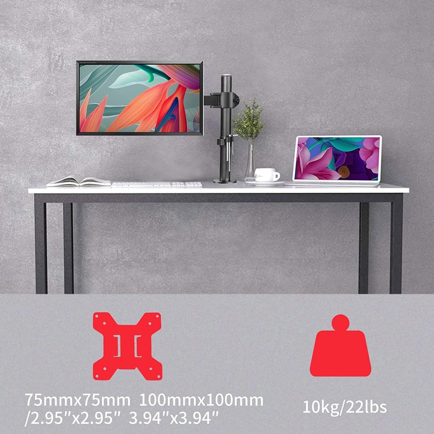 Suptek Single LED LCD Monitor Desk Mount Heavy Duty Fully Adjustable Monitor Stand for 1 / One Screen up to 27 inch