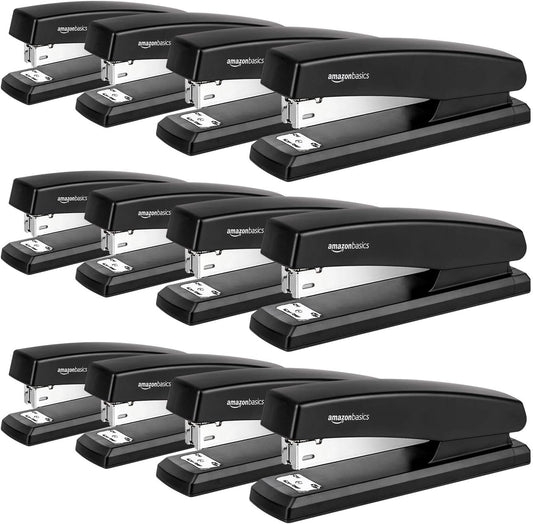 Amazon Basics 25-Sheet Capacity, Non-Slip, Office Desk Stapler with 1000 Staples, Black - Pack of 12