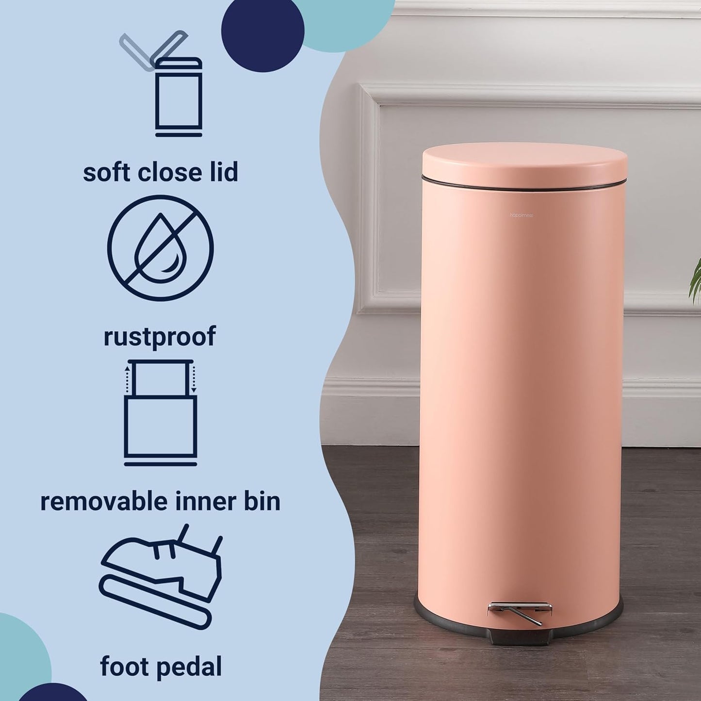 happimess HPM1000D Oscar 8-Gallon Step-Open Trash Can with Free Mini Trash Can, Modern, Fingerprint Proof for Home, Kitchen, Office, Large:7.9 Gallon Small:1.3 Gallon, Flamingo Pink