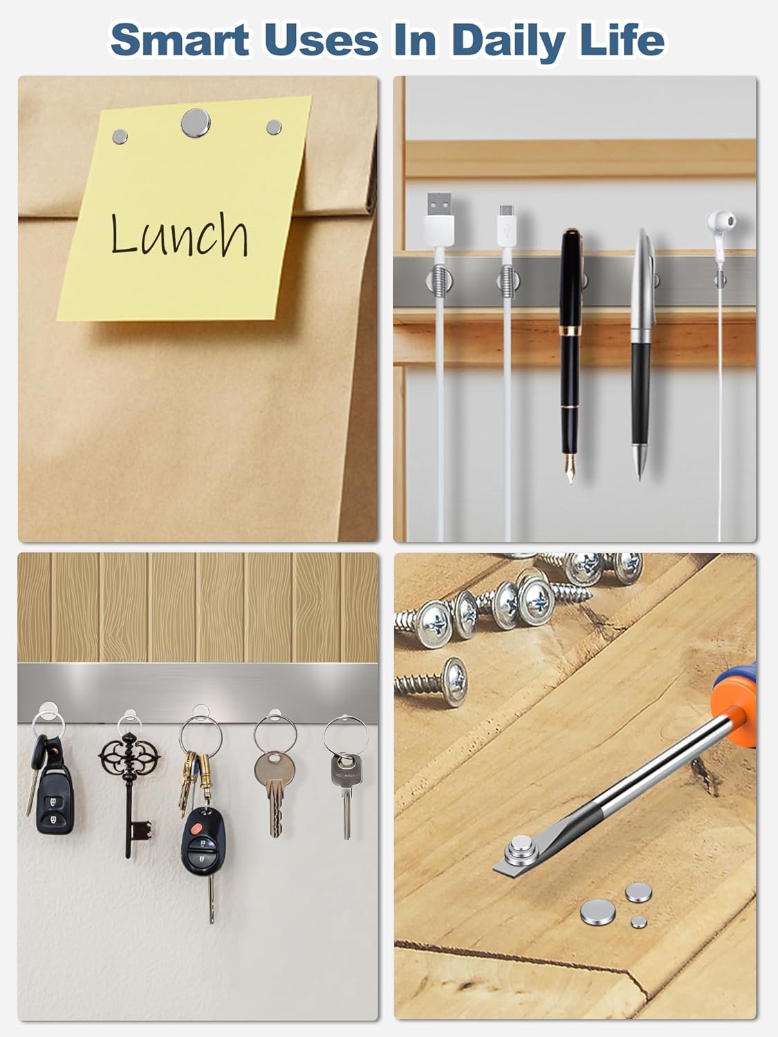 SMARTAKE 50 Pcs Rare Earth Magnets, 5-Size Small Round Fridge Magnets, Multi-Use Premium Office Magnet for Fridge, Office, Whiteboard, Crafts, DIY Hobbies, Kitchen, Science(Silver)