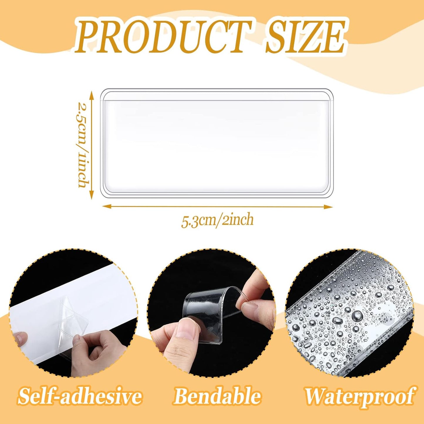 Jeyiour 100 Pcs Label Holders Adhesive Nameplate Pockets Storage Bin Labels Index Card Holder Shelf Plastic Peel Stick for Classroom Supermarket Bookshelf Library Student Box Drawer (2 x 1 Inch)