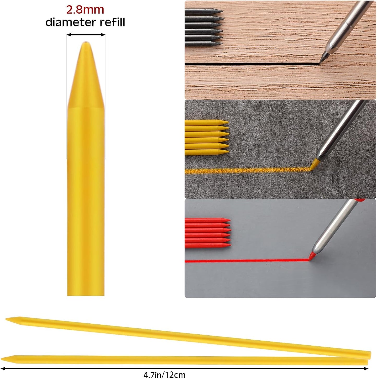 Zhehao 120 Pieces 2.8 mm Carpenter Pencil Refills HB Refill for Construction, Writing, Drawing, Drafting, Woodworking (Black, Red, Yellow)