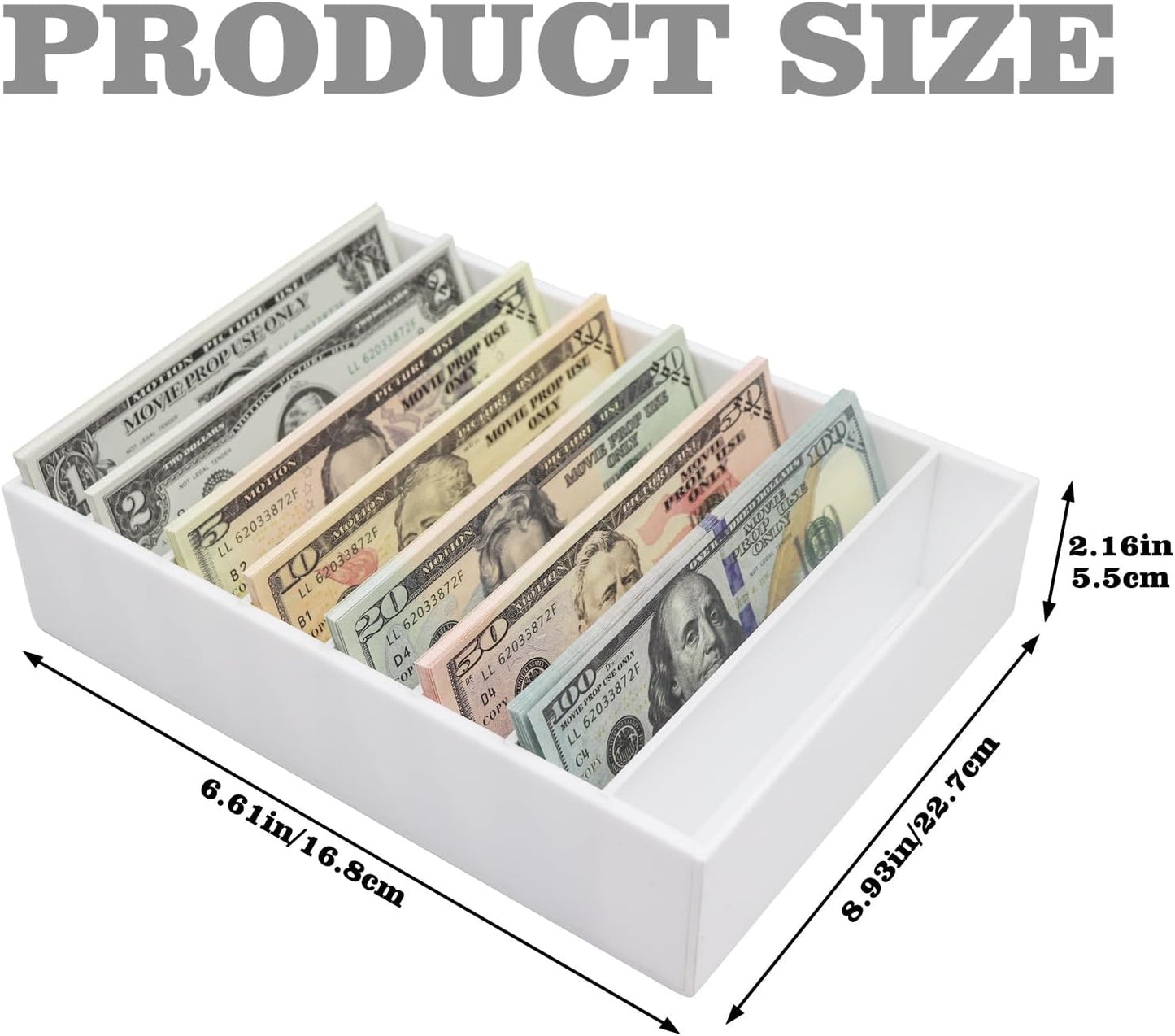 Money Organizer for Cash, 8 Compartment White Acrylic Money Holder, Cash Tray, Cash Box, Cash Organizer for Bills