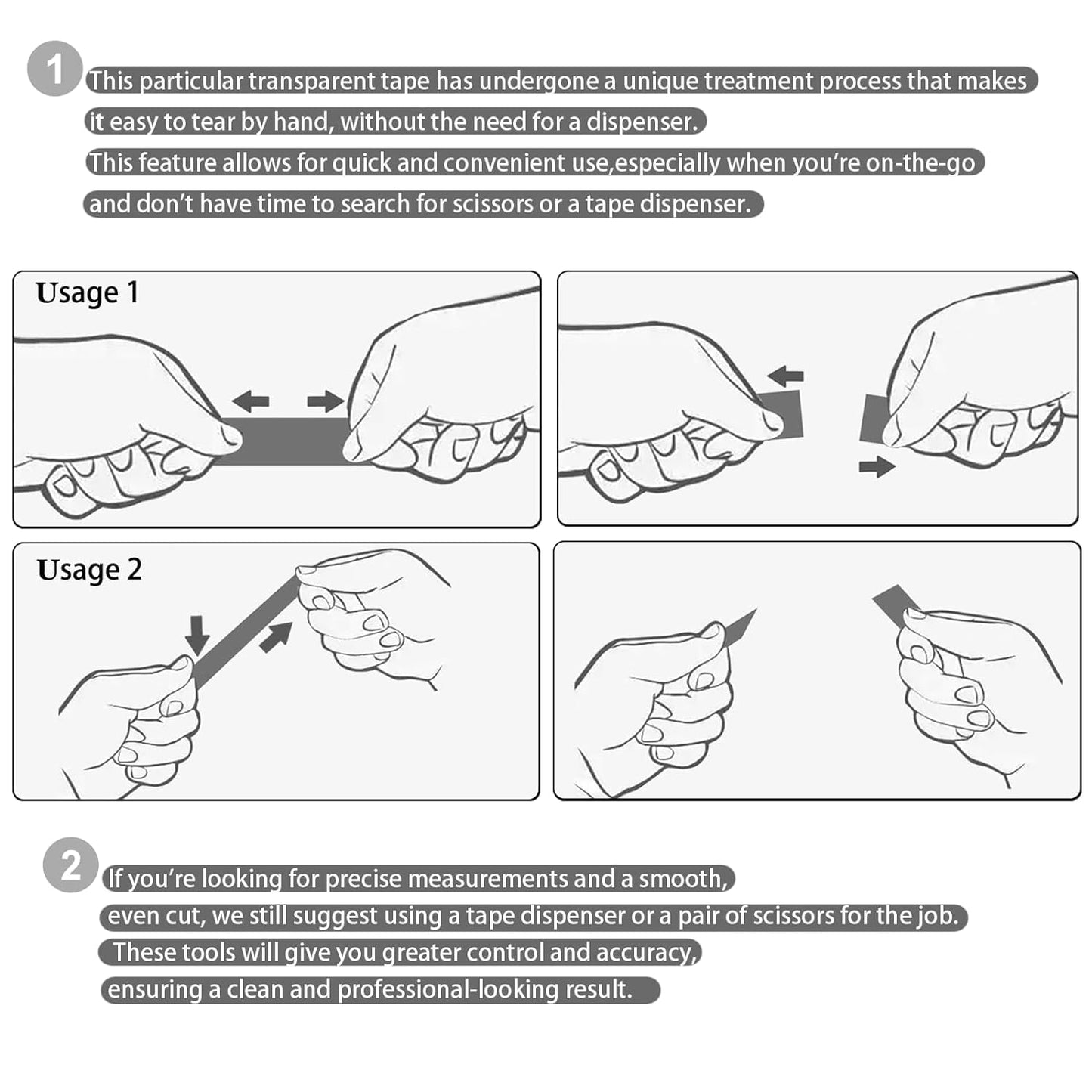 Transparent Tape Refill Rolls for Dispenser, Tear by Hand,144 Rolls x 900 inches