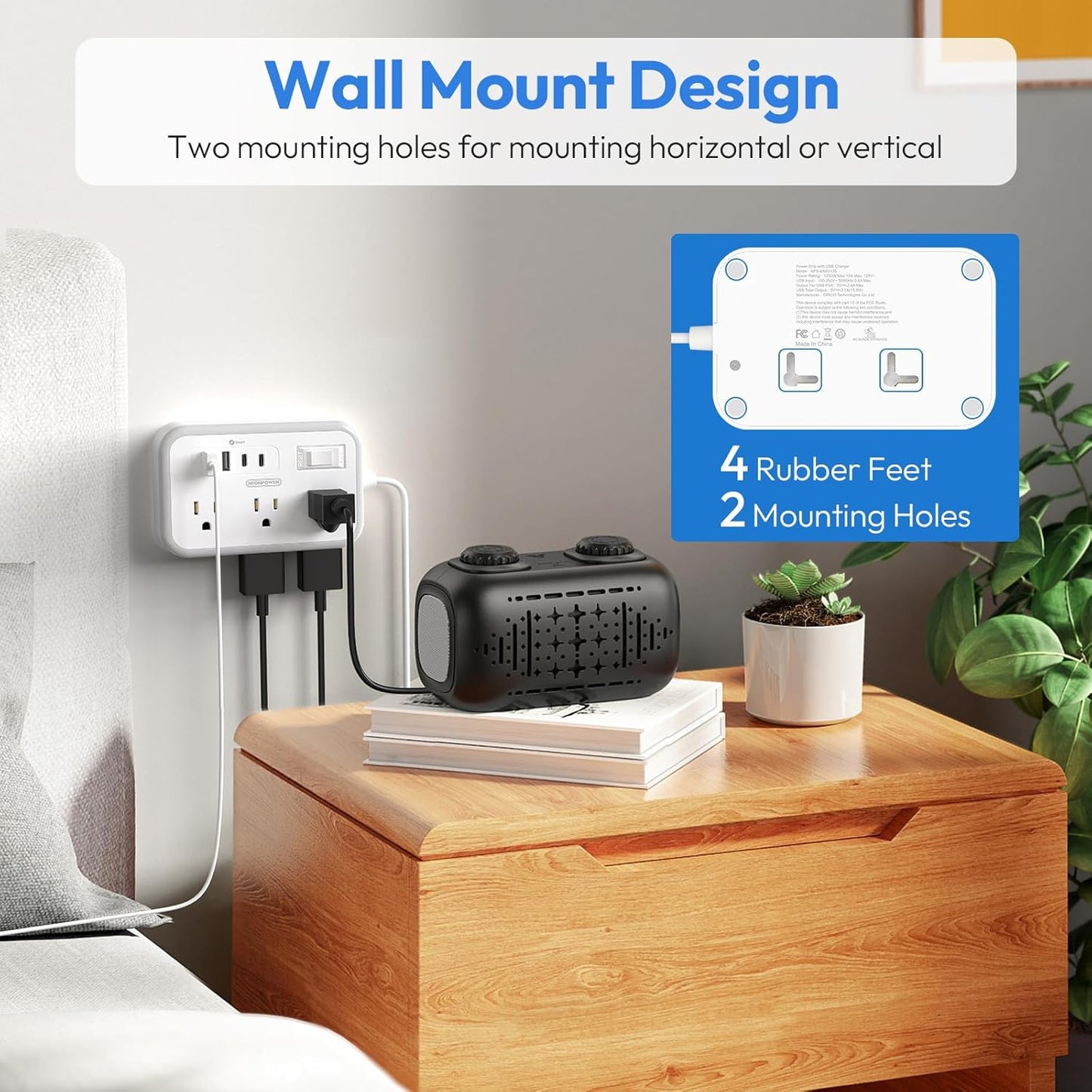 Extension Cord 15 ft, Surge Protector Power Strip with 6 Outlets 4 USB Charger(2 USB C Port), Flat Plug Outlet Extender Long Cord, Protection for Indoor, Home, Office Supplies, Dorm Room Essentials