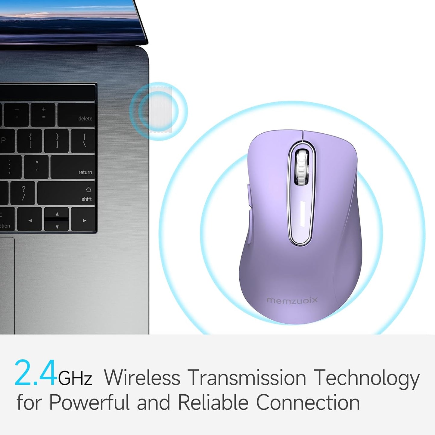 memzuoix 2.4G Wireless Mouse, 1400 DPI Computer Mice with USB Receiver, Portable Wireless USB Mouse Battery Powered Cordless Mice for Laptop, PC, Desktop, 5 Buttons (Lilac)