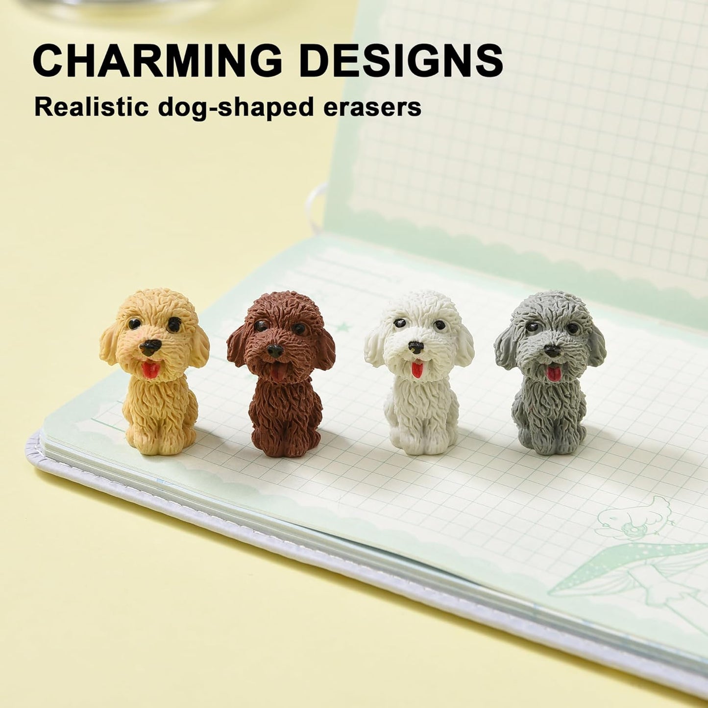 24Pcs Pencil Top Erasers for Kids, Dog Pencil Erasers Toppers Bulk, Cute Cap Erasers for Party Favors Classroom Rewards