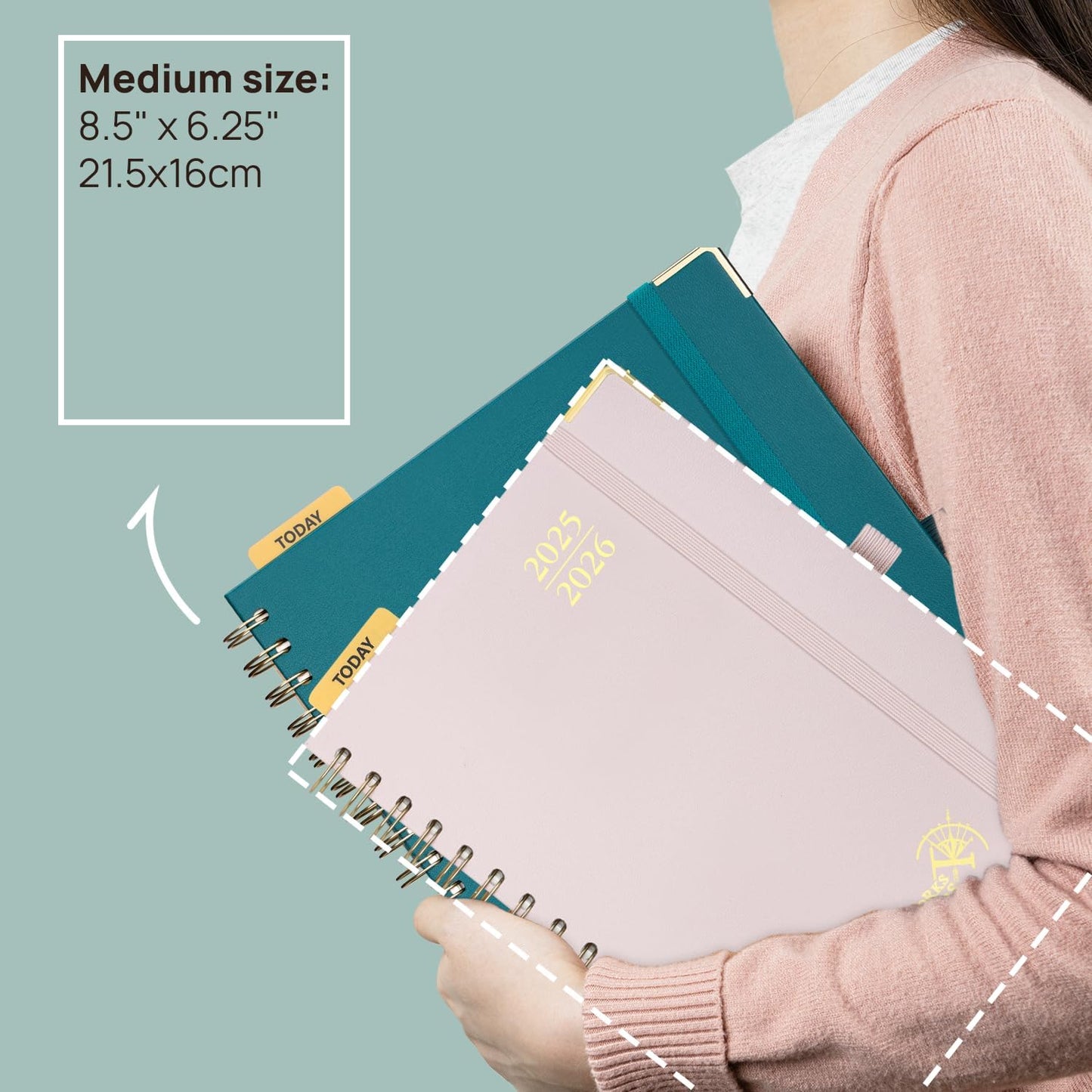 POPRUN Monthly Planner 2025-2026 Spiral Hardcover (6.25'' x 8.5''), 18 Months Calendar (Jul.2025 - Dec.2026)- 2 Pages per Month with Dotted Note Pages, Sunday Start, Laminated Tab - Black