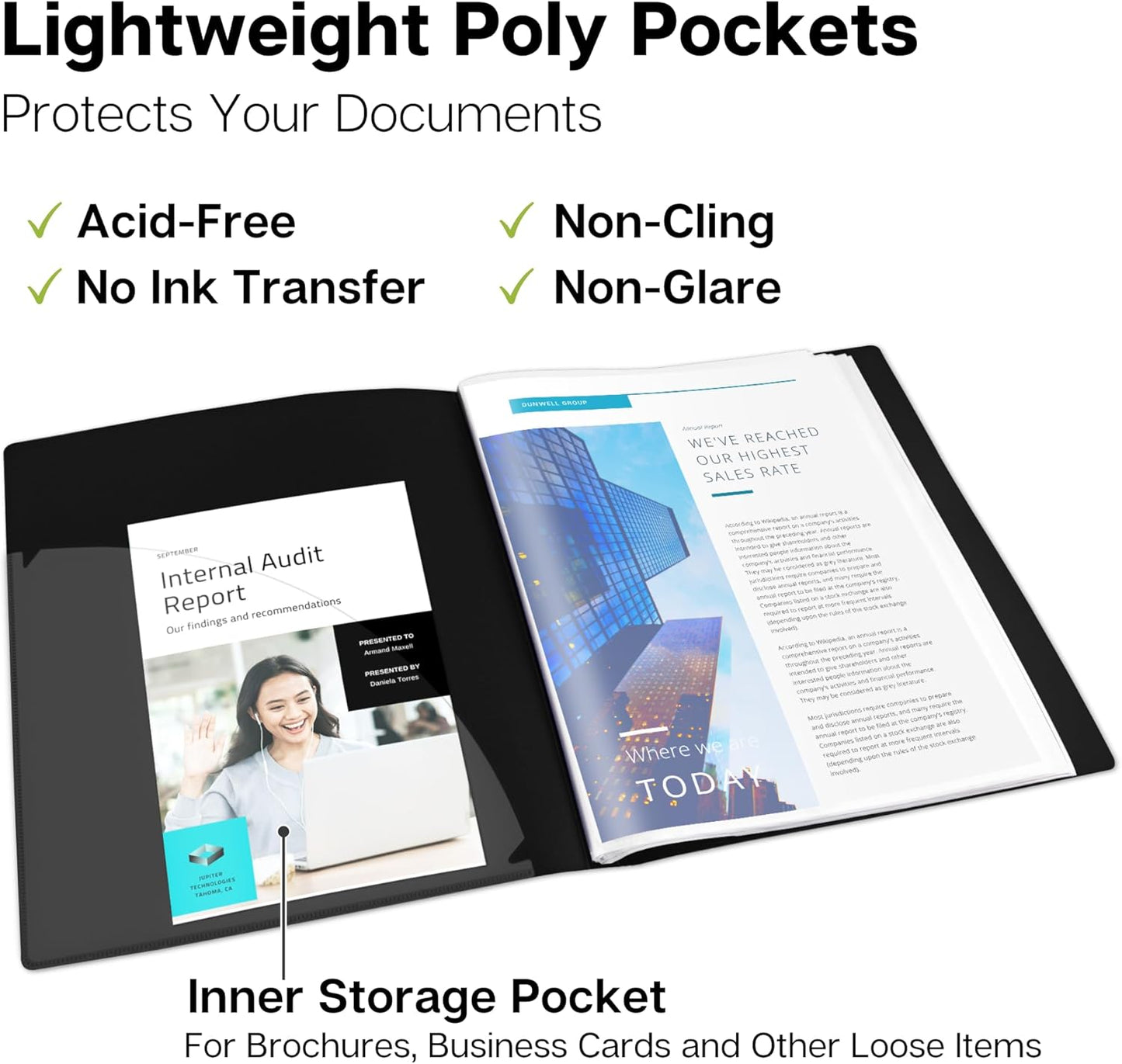 Dunwell Presentation Binder 48-Pocket, Displays 96 Pages, 8.5x11 Portfolio Binder with Plastic Sleeves, Storage and Organizer for Documents, Photos, Kids Artwork, Projects, Recipes (Black)