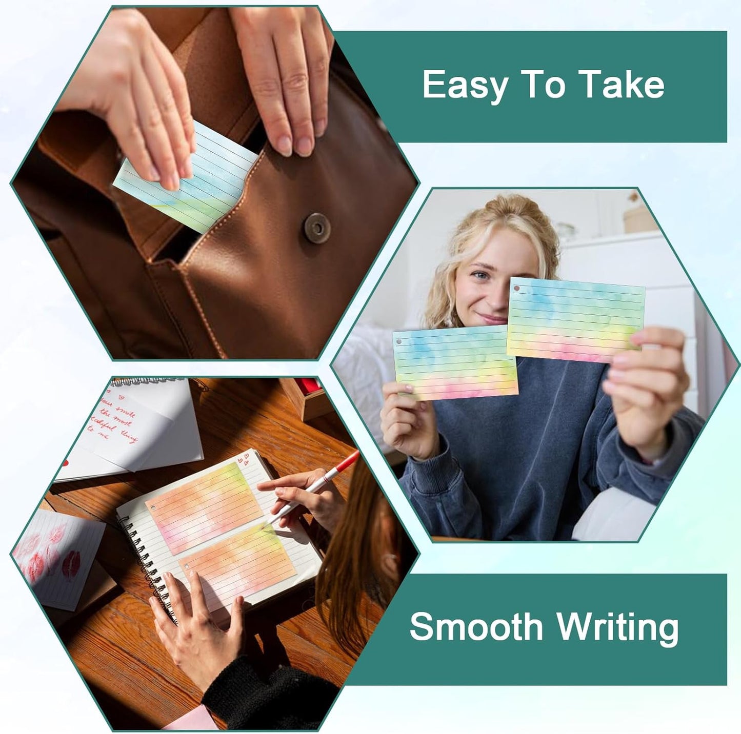 500 PCS Colored Index Cards with Hole Lined Flash Cards with Binder Rings Watercolor Notecards with Rings 3x5 Study Cards Flashcards for Home School Office Supplies