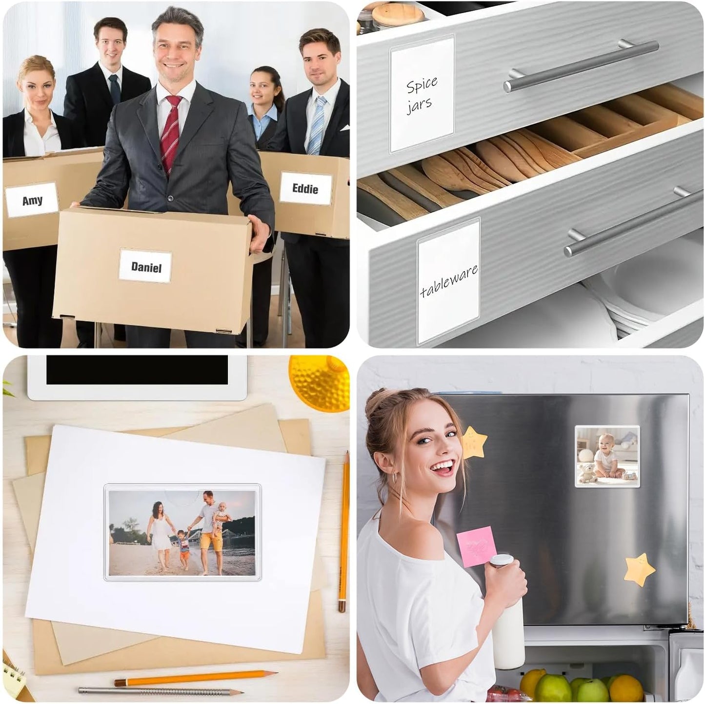 Circloophs 100 Packs Self Adhesive Index Card Pockets for 2”x 3.5” Card, Adhesive Label Holders with Top Open – 2.3”x 3.9” Clear Adhesive Label Pockets for Storage Bins, Locker, Library, Office, Home