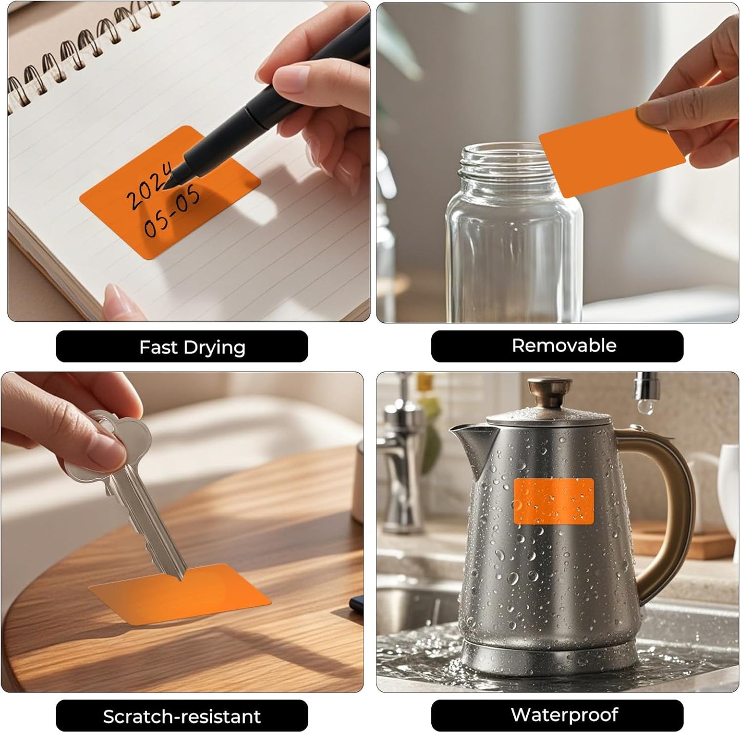 Rectangle Label Stickers 3×2 Inch Vinyl Removable Orange Sticker Waterproof Writable File Folder Moving Labels for Boxes Home Office Labeling 40 PCS