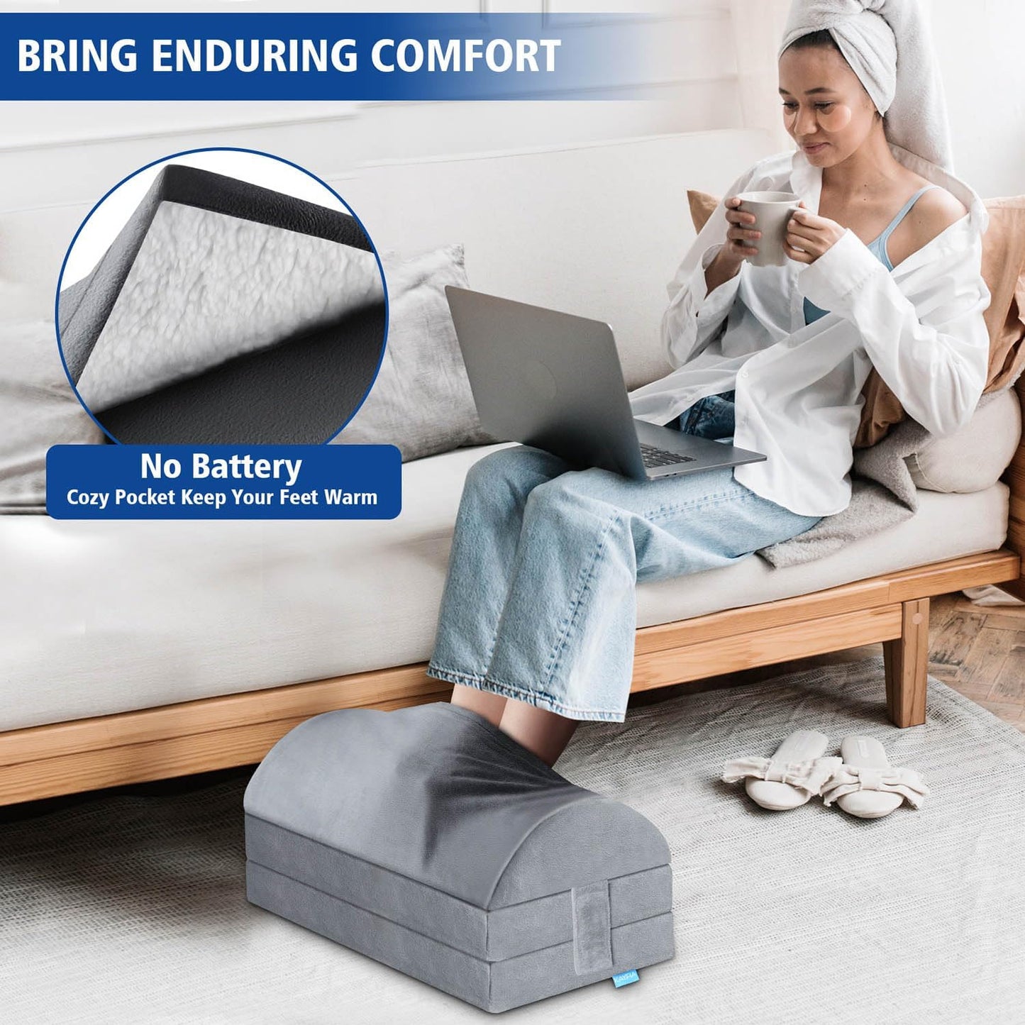 KAYFIA Foot Rest for Under Desk at Work XXL(20in) with 3 Adjustable Heights，Foot Stool with Supportive Gel Foam, Warmer Feet Pocket Footrest for Office Gaming Chair, for Leg Support -Gra