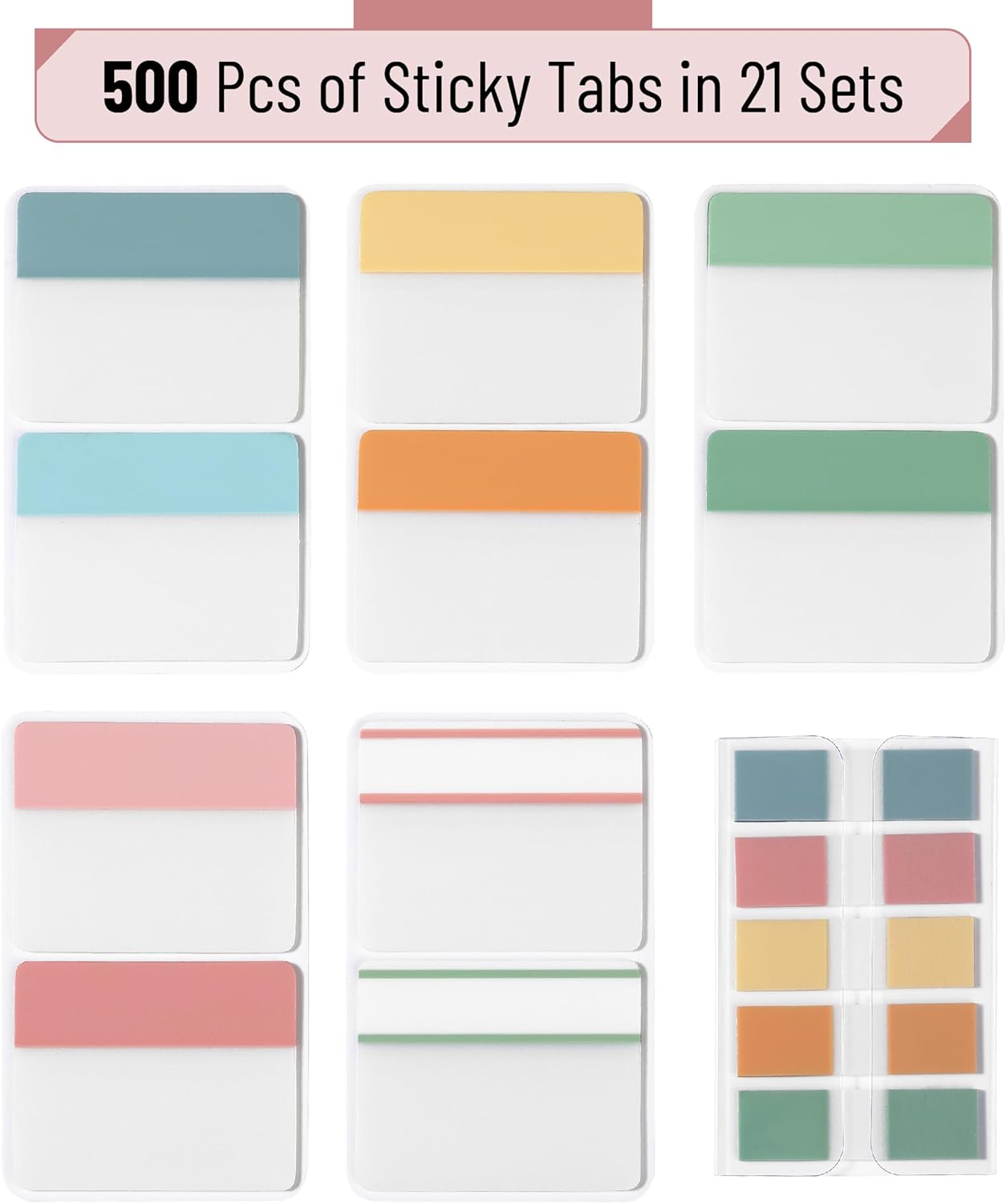Mr. Pen- Sticky Index Tabs, 500 Pcs, 21 Sets, Colorful Sticky Tabs for Notebooks, Page Markers, Page Tabs for Binders, Page Tabs Sticky Tabs for Books, Notebook Tabs, Book Sticky Tabs for Notebooks