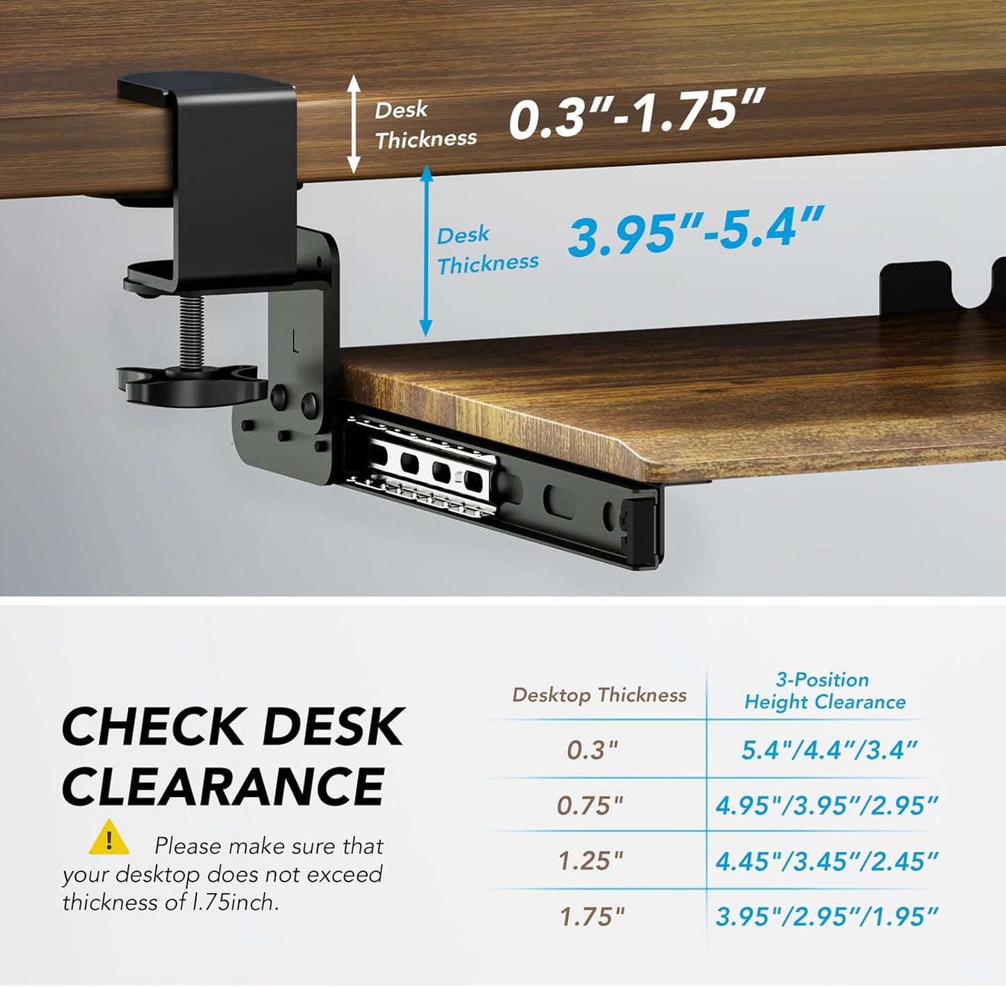Keyboard Tray Under Desk Pull Out with Extra Sturdy C Clamp Mount System, 27.3 (32.5 inch Including Clamps) x 11 Inch Slide-Out Platform Computer Drawer for Typing Vintage AX01WG02