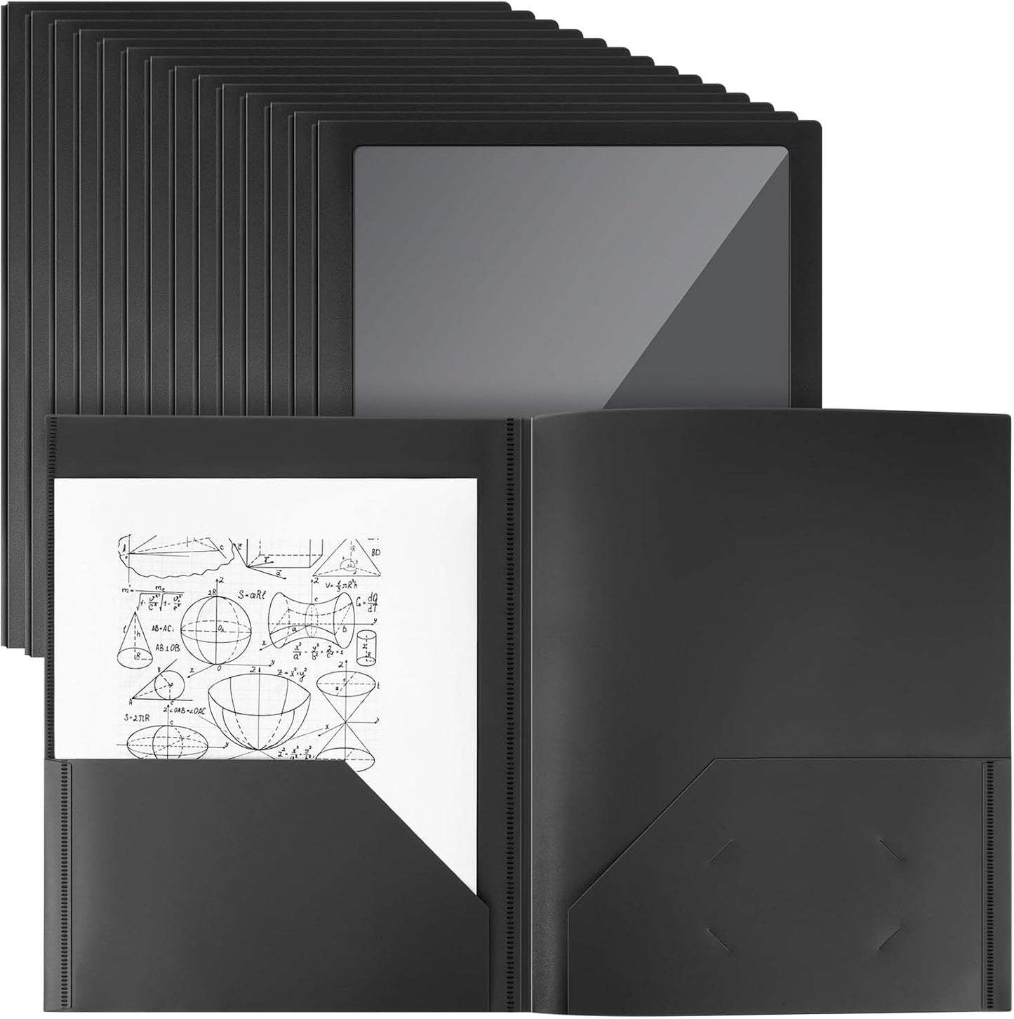 Teling 24 Pcs Plastic Folders with Front Clear Pocket and Business Card Holder 2 Pocket Folders Letter Size Paper for School Office Supplies Nice Gift for Christmas New Year School Supply (Black)