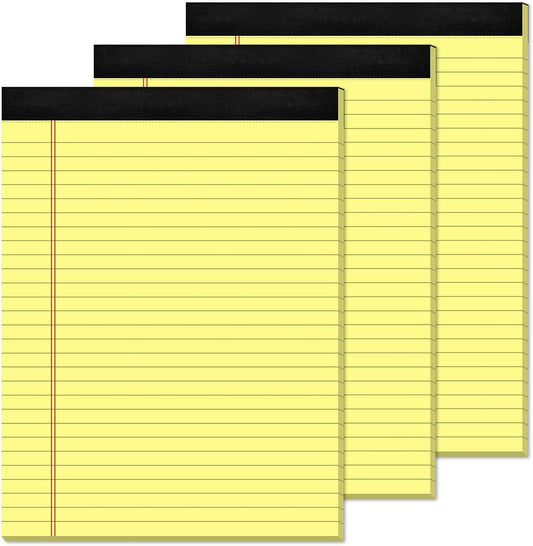 Yellow Legal Pads 8.5 x 11 Writing Pads Yellow Note Pads 8.5 x 11 Perforated Wide Ruled Lined Notepads Pads of Paper 3 Pack Yellow Pads 30 Sheets Per Notebook Legal Notepads for Office, Home, School