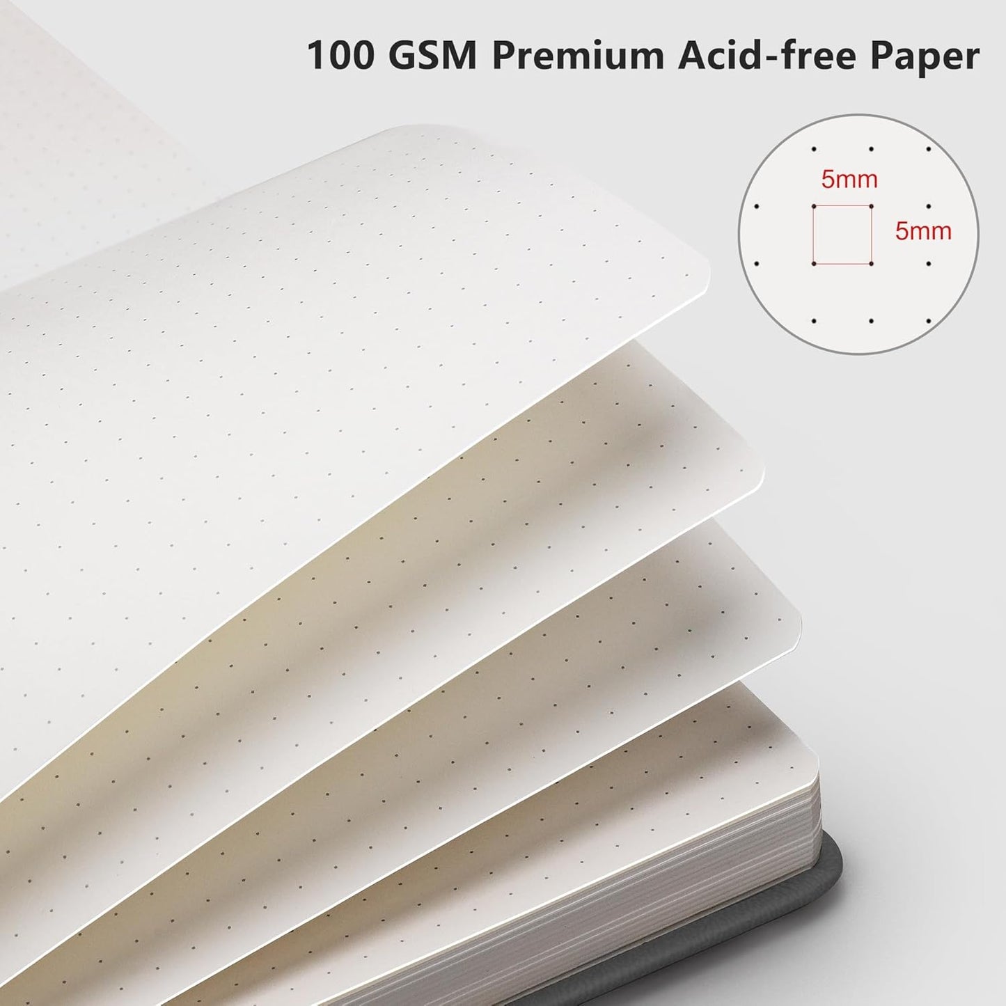 RETTACY Bullet Dotted Journal Notebook, 192 Pages, A5 Medium Size (5.7'' x 8.3''), Leather Hardcover, 100 GSM Thick Paper, for Bullet Journaling, Planning, Tracking (Gray)