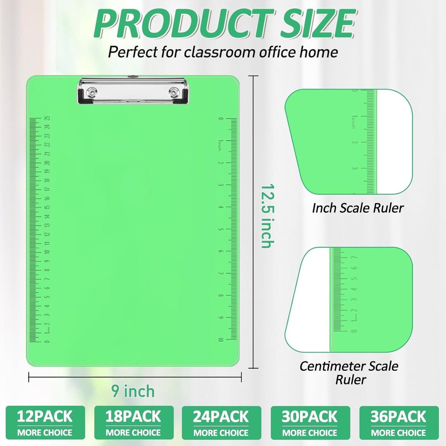 Plastic Clipboards, PANDRI 36 Pack Clear Colored Clipboards, Low Profile Clip Board 12.5 x 9 Inch Standard Letter Size, Office Supplies Classroom Teacher