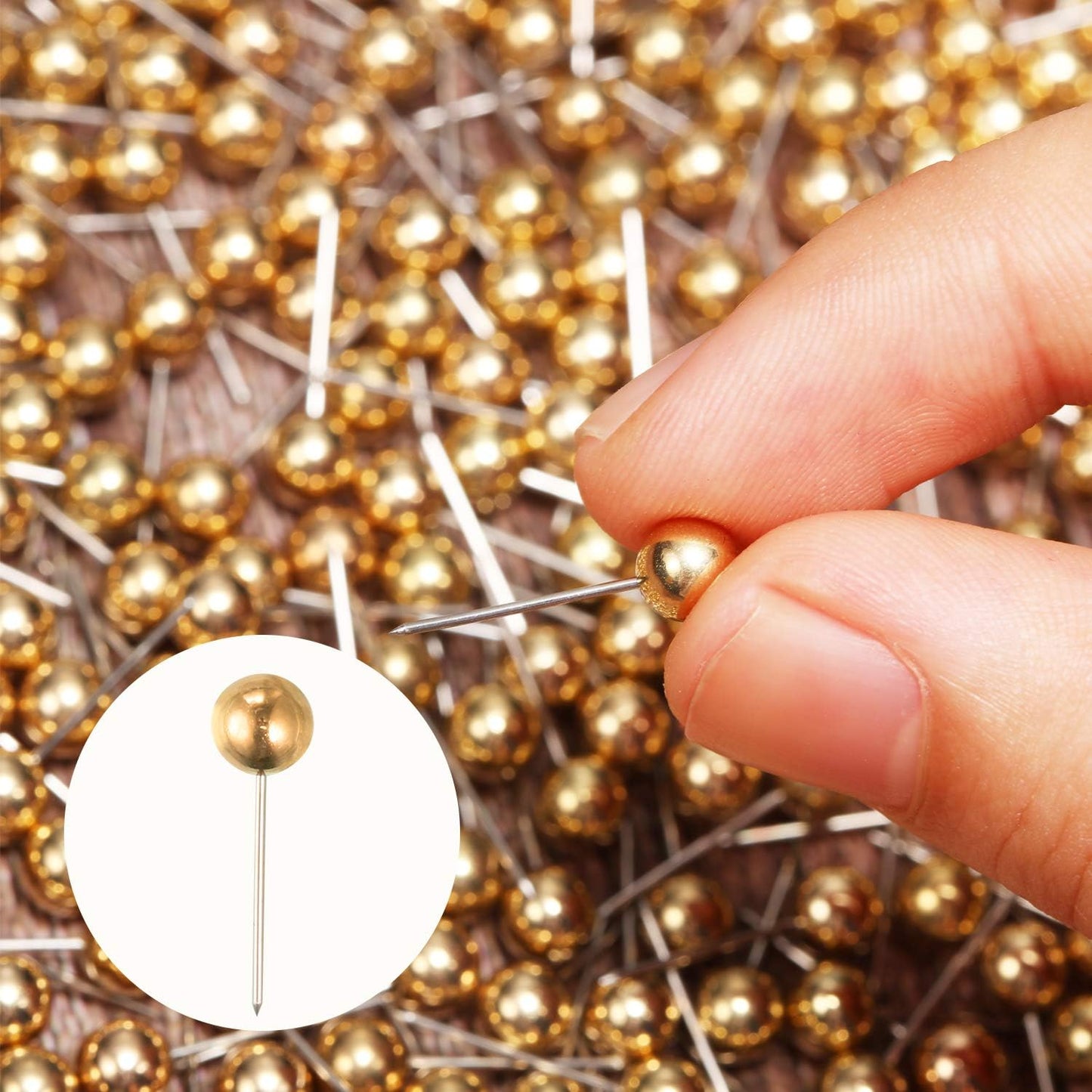 Map Tacks Push Pins Small Size 300 Packs (Gold, 1/5 Inch)