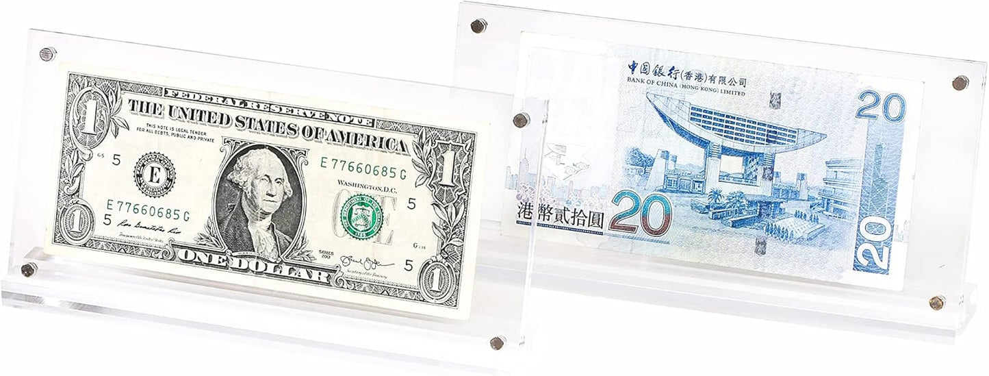 IEEK Acrylic Dollar Bill Frame Currency Holder Clear Paper Money Holders for Collectors Currency Ticket Protector Dollar Bill Display Stand,7.3 x 3.5 Inch,2 Pack