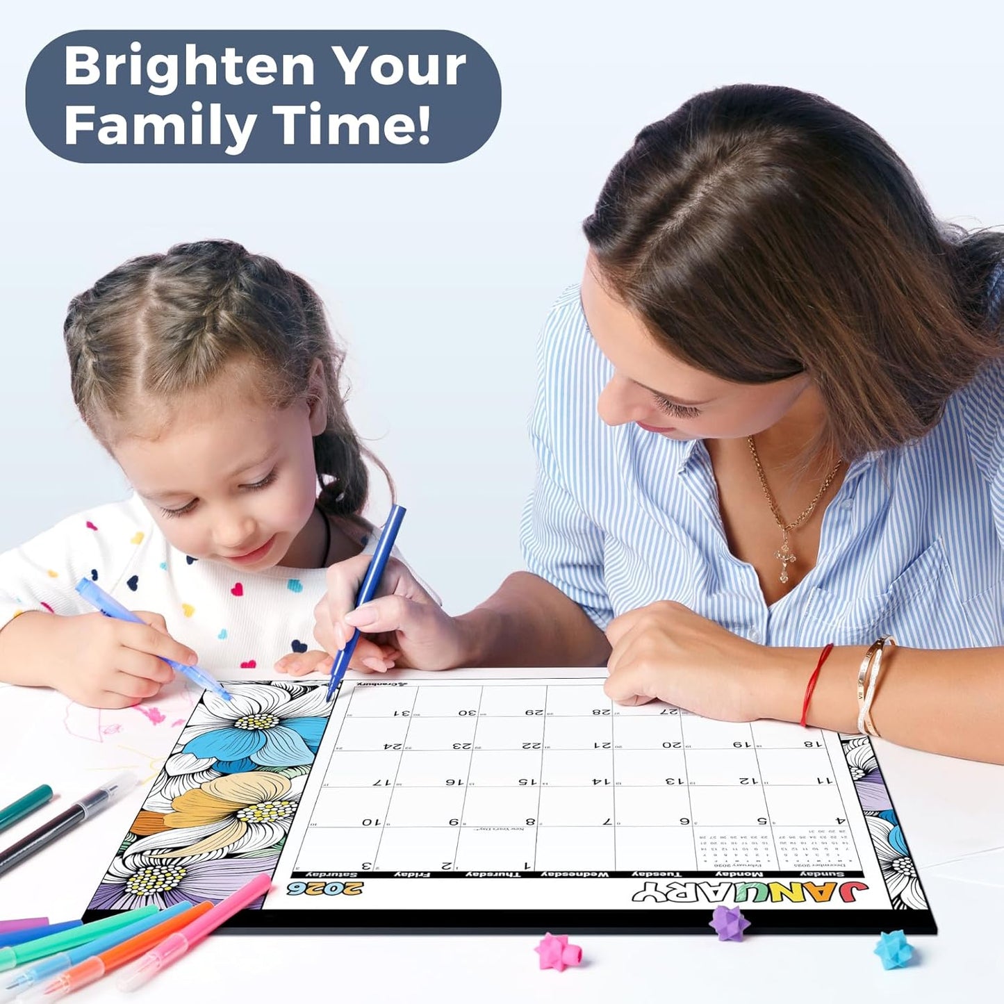 CRANBURY Coloring Desk Calendar 2026, 13.25x17" Doodle Deskpad Calendar or Large Hanging Wall Planner, Includes Planner Stickers, 14 Months, Use Nov 2025 to Dec 2026