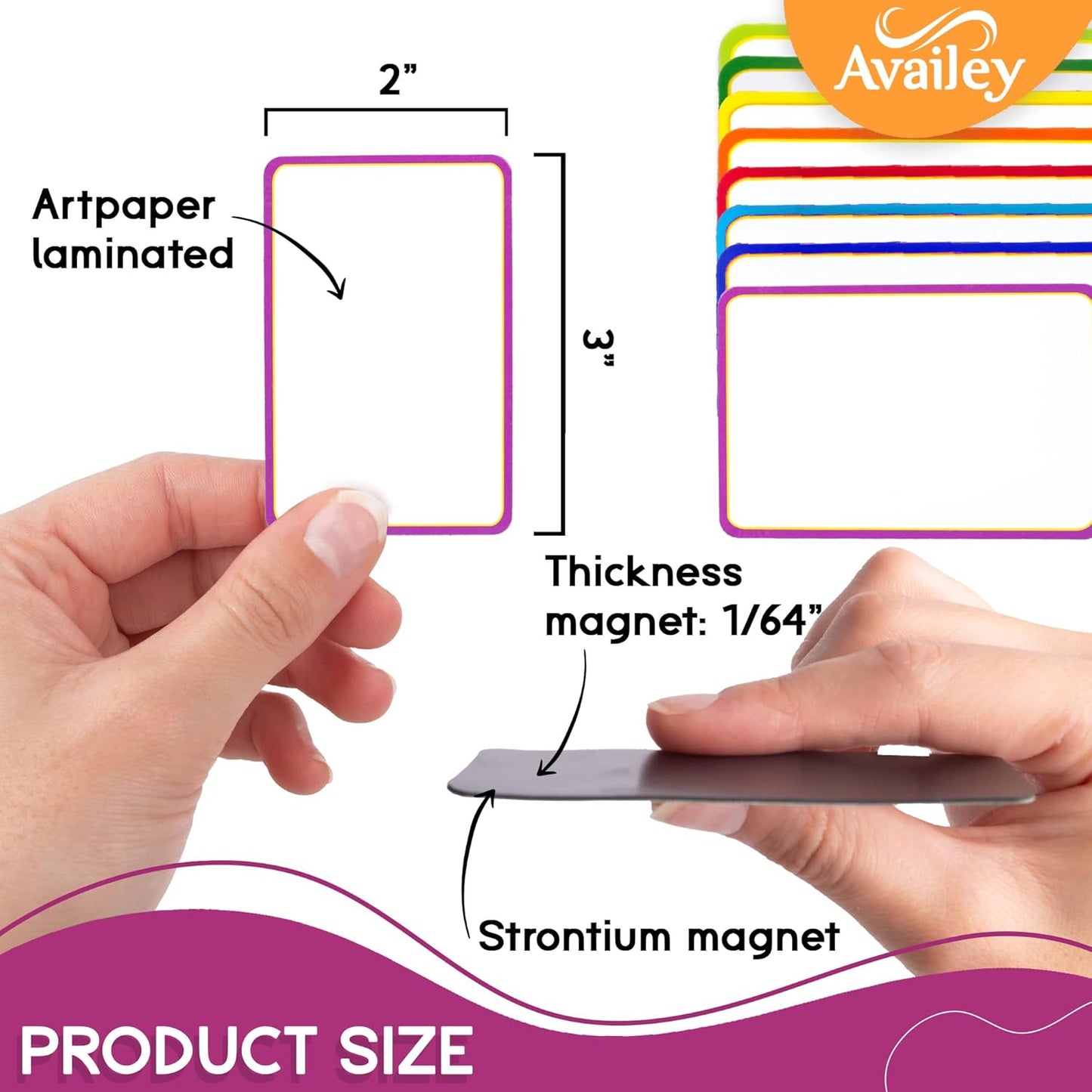 Availey 40 Pieces (3 x 2") - Colored Border Magnetic Dry Erase Labels - Reusable Strips for Classroom Home Office Garage - Refrigerator Blank Writable Erasable Cards - Name Tags Students Locker Shelf