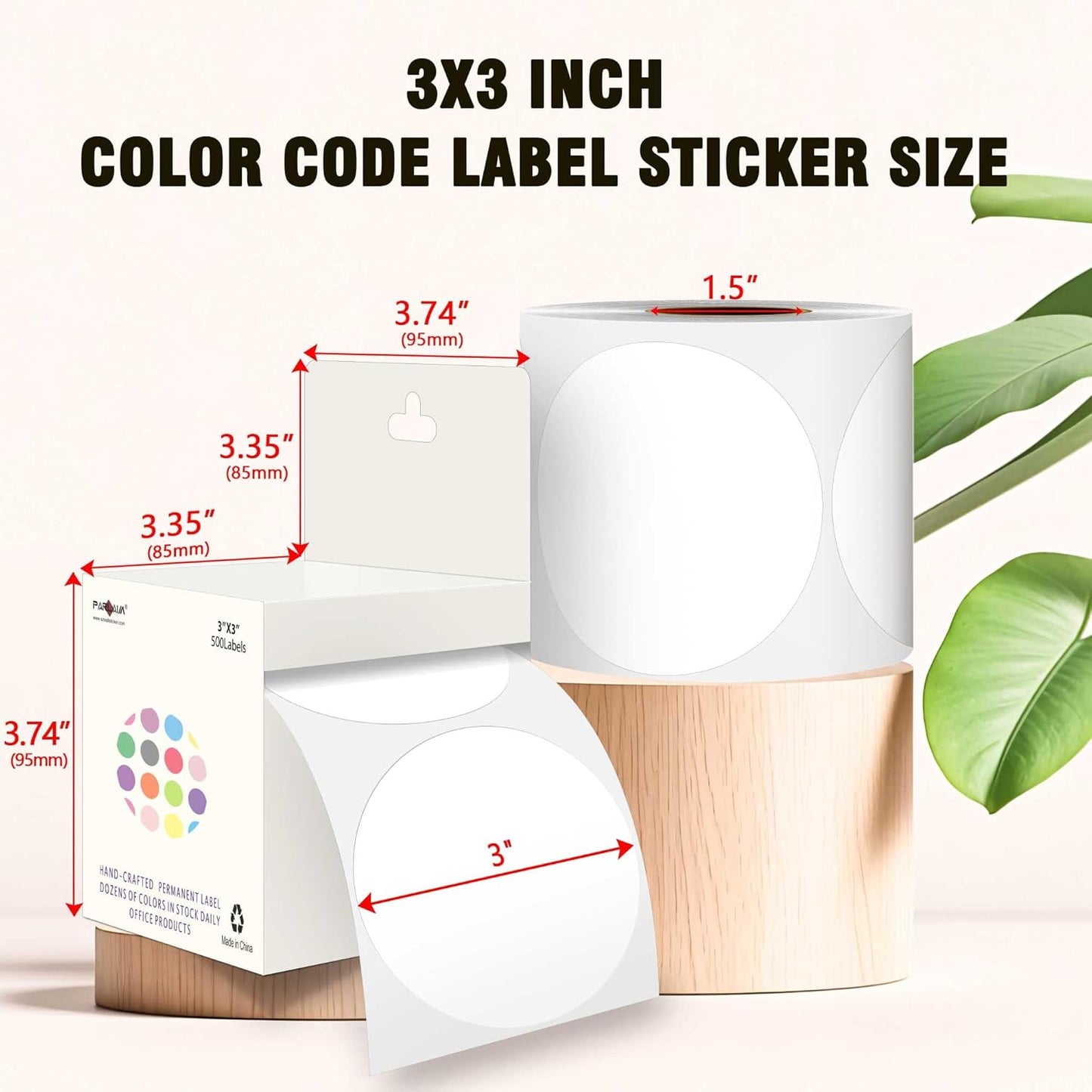 PARLAIM 3”Color Coding Labels Stickers,4Rolls/2000per Dispenser Box Round Adhesive Circle Dot Stickers for Inventory Office Home (White)