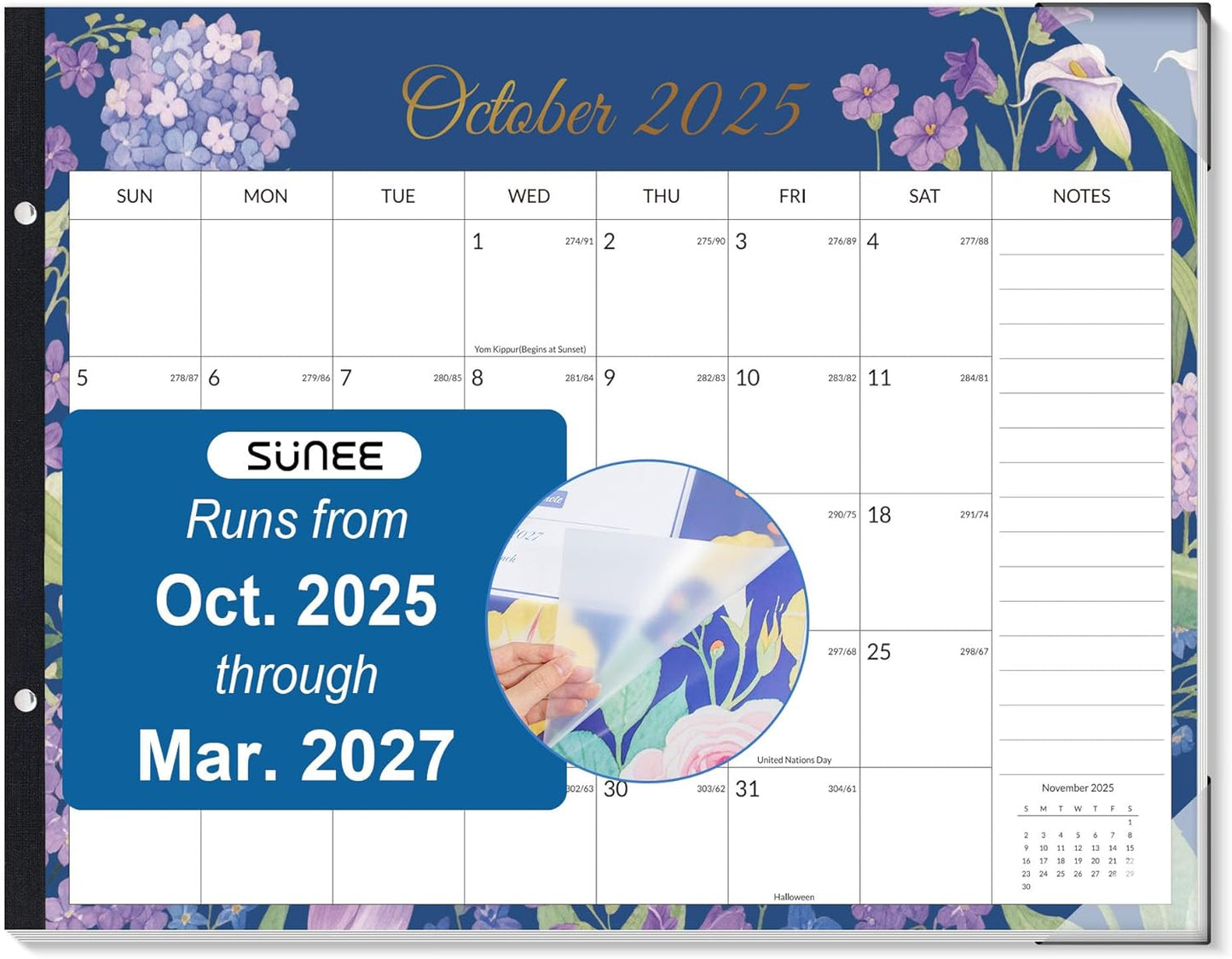 SUNEE Large Desk Calendar 2025-2026 22x17 from October 2025 to March 2027, Extra Large Desktop Monthly Calendar Pad 18 Months For Teacher or Family, Desk Top, Floral