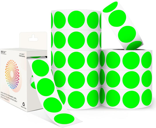 Fluorescent Green 1 Inch Round Color Coding Dot Labels, 10 Rolls 10000 Dot Stickers in Dispenser Box - Permanent Adhesion, Vibrant Colors, Highly Visible