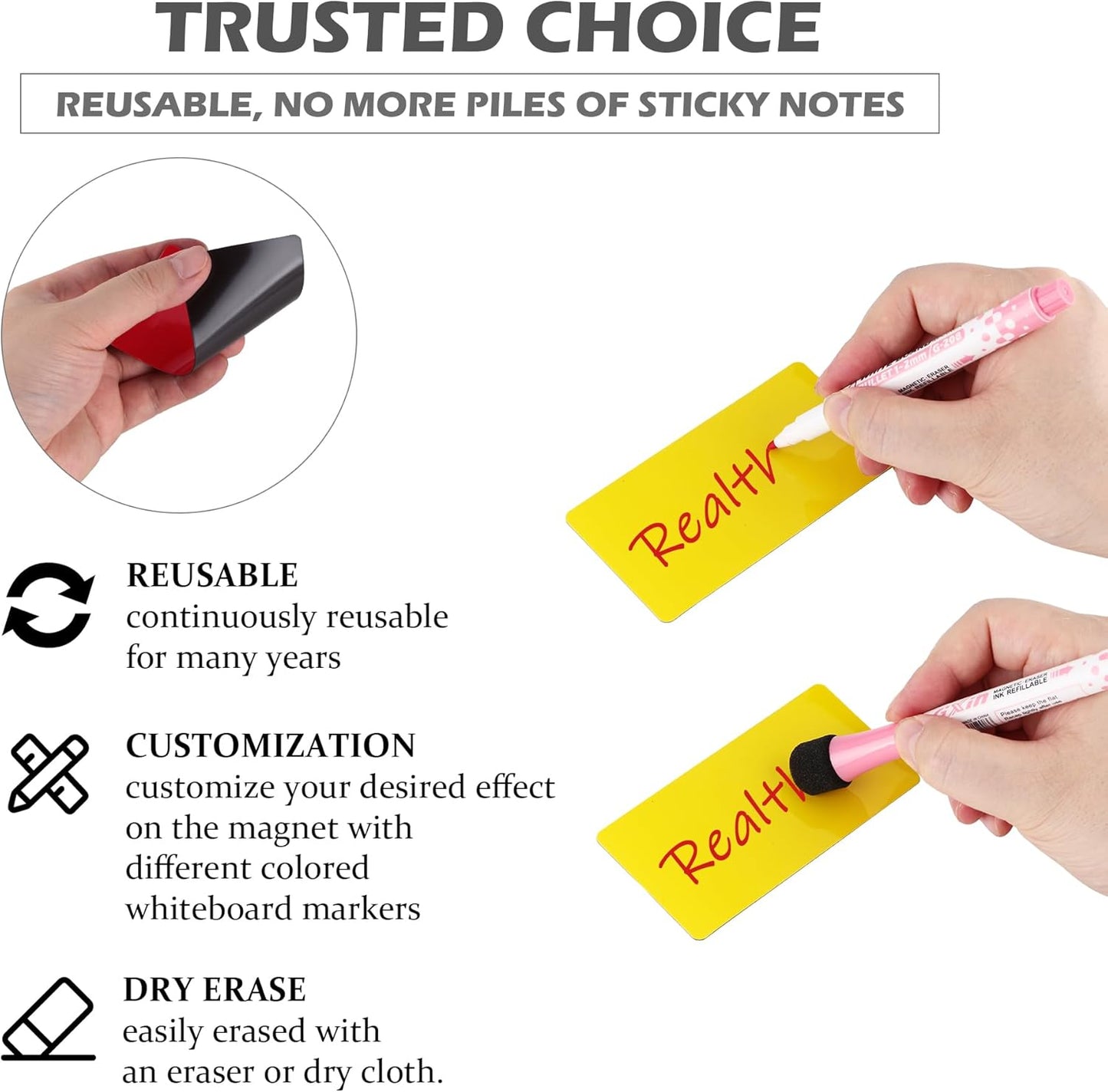 Realth Magnetic Dry Erase Labels 4''×4'' (20 Pack), Multicolor Reusable Whiteboard Magnets, Washable Magnetic Sticky Notes for Classroom, Fridge, Office