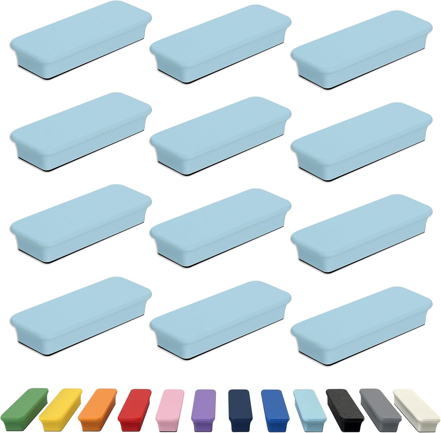 Glassboard Studio Mega Magnets - Neodymium - Heavy Duty, Colorful, Ergonomic, Ideal for Crafting, Quilting, and as Magnetic Knife Holders (12, Ice Blue Bar)