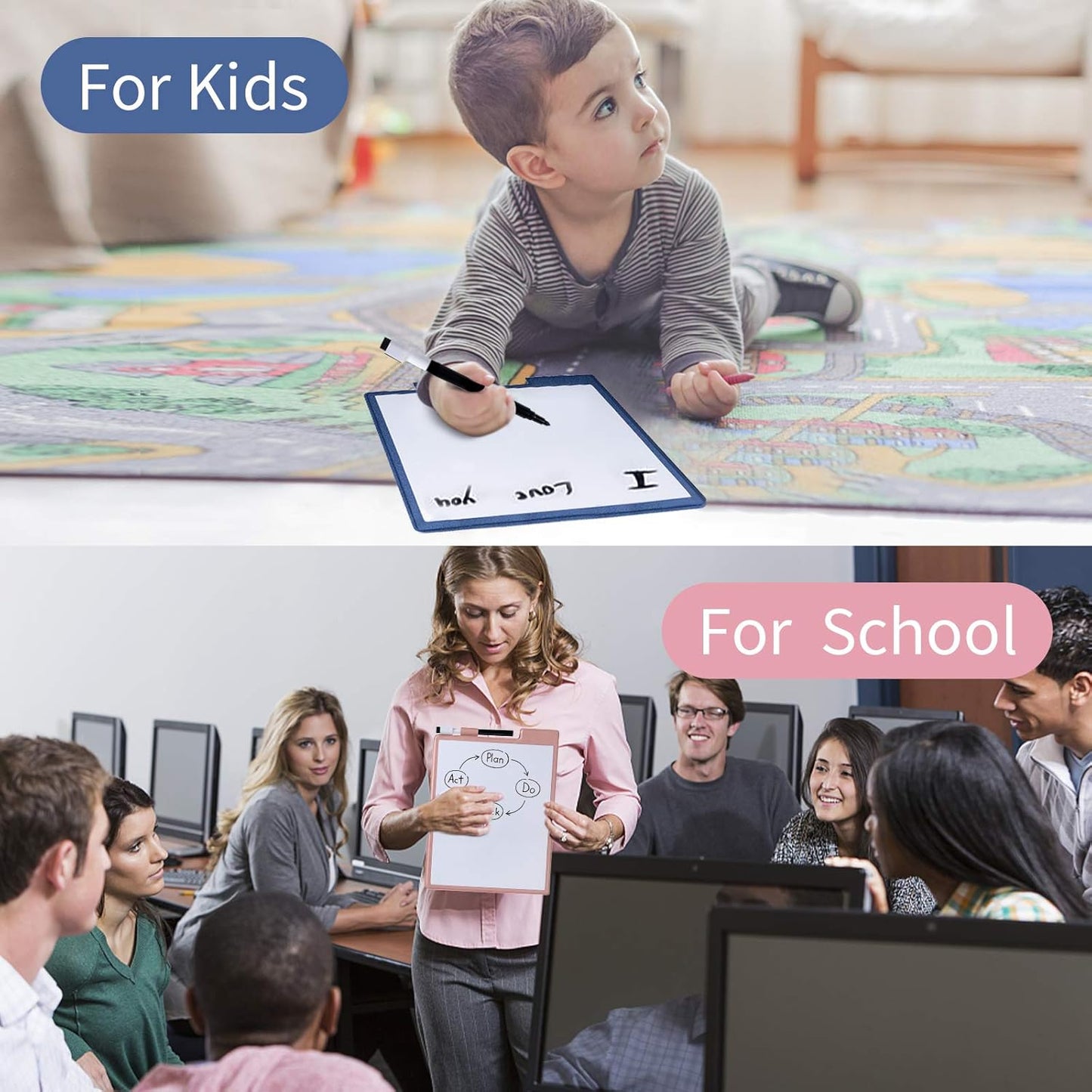 Portable Small White Board Dry Erase Board with Stand 9" x 12" Magnetic Whiteboard Desktop Small Whiteboard with Pink PU Cover Case for Kids, Adult, Office, Home, School