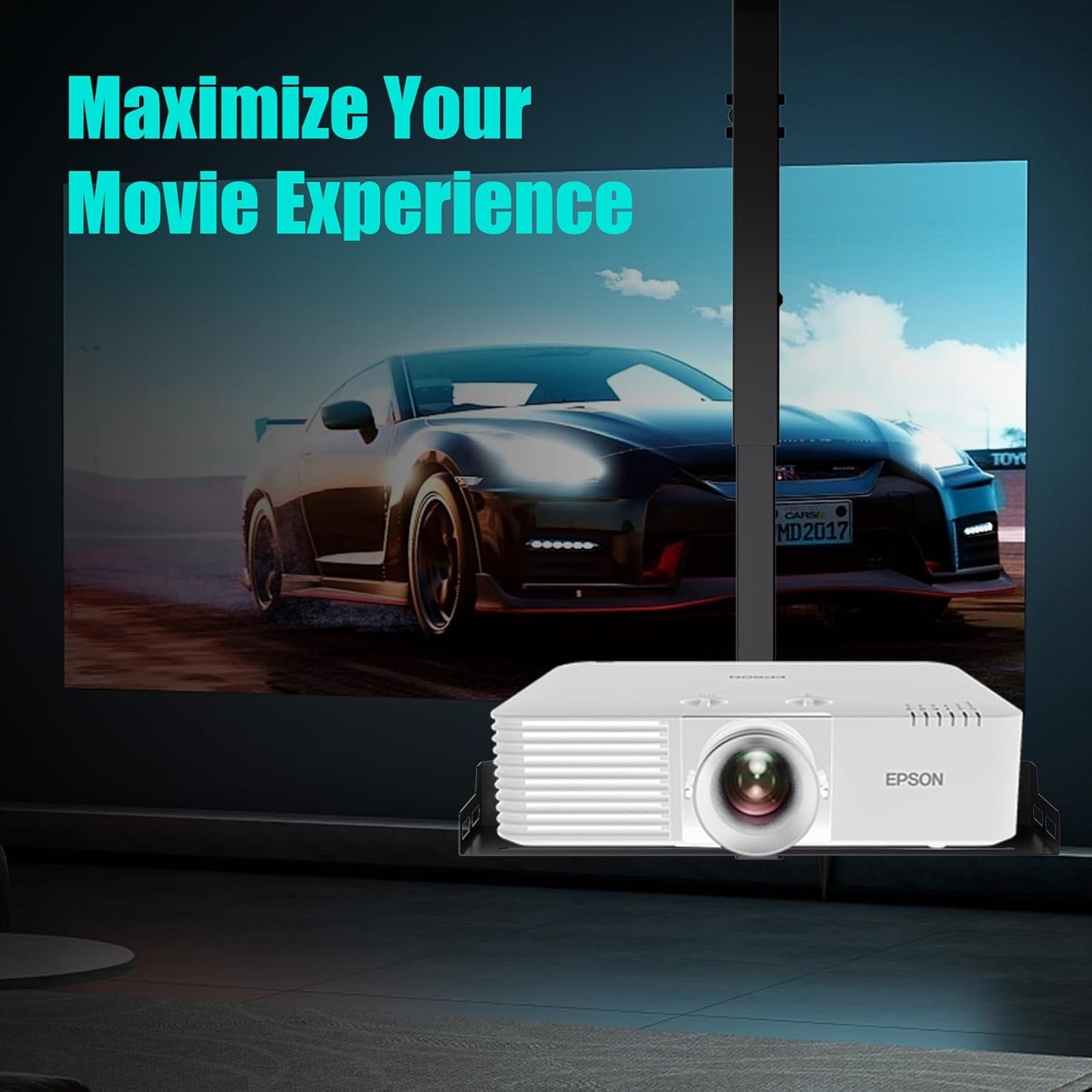 Universal Projector Ceiling Mount with Tray, Projector Mount Hidden Cable Routing, Height Adjustable up to 22.8 inches, Holds up to 11 lbs, Ideal for Home Theater and Office - Black