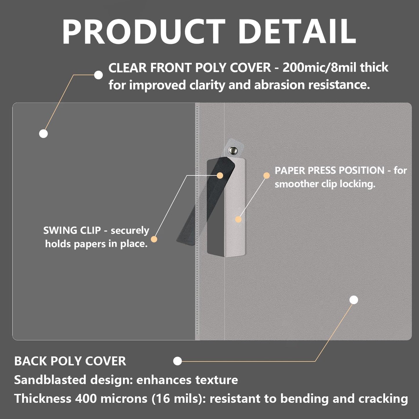 TOTiyea 10 Pack Clear Report Covers with Swing Clip, File Folder with Swing Clip, 30 Sheets Capacity, Slide Locking Report Covers, Letter Size, Clear