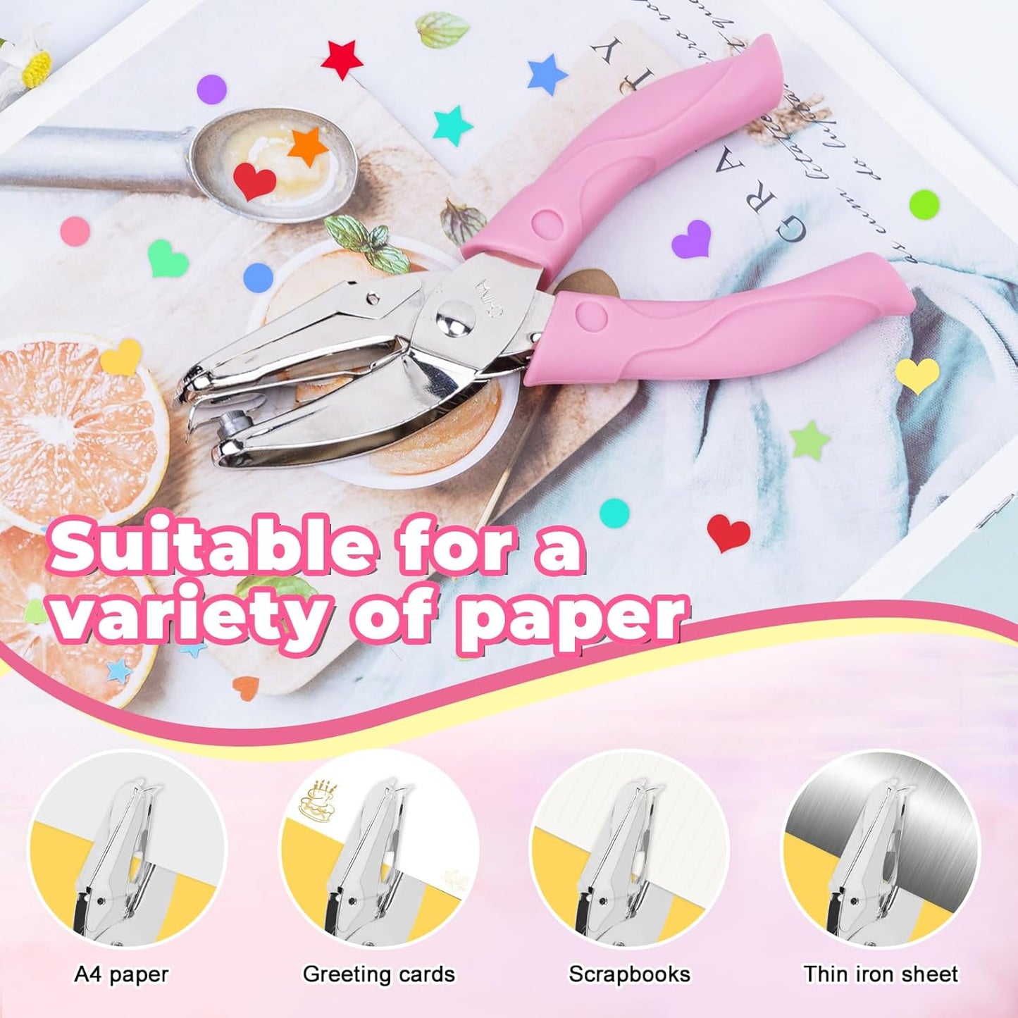 UCEC 3 Pack Hole Punch Shapes, Single Hole Punch,Mini Hole Puncher with Soft Grip, 0.2 Inch Star, 0.22 Inch Heart Hole, 0.25 Inch Circle Punch for DIY Craft Tag Clothing Ticket Scrapbook Tool