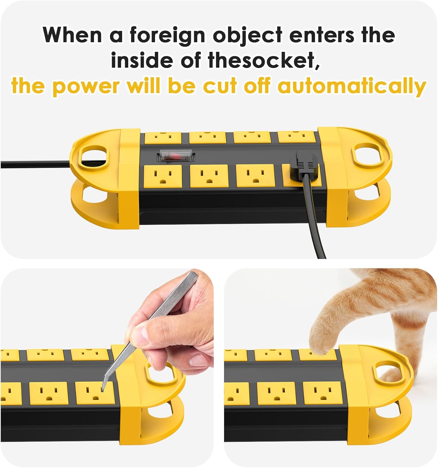 CCCEI Outdoor Power Strip Weatherproof with 8 Plug, Waterproof Extension Cord with Multiple Outlets, Christmas Exterior Garden Yard Surge Protector 25FT, Yellow.