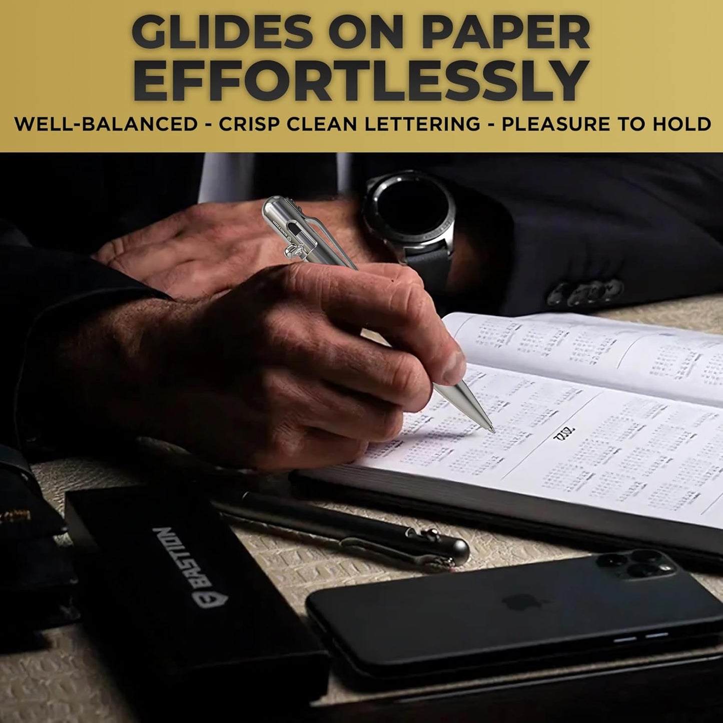 BASTION® Luxury Bolt Action Pen, Durable Professional Ballpoint Pen with Fine Tip, EDC Pen Ink Refillable Pen - 100% Stainless Steel