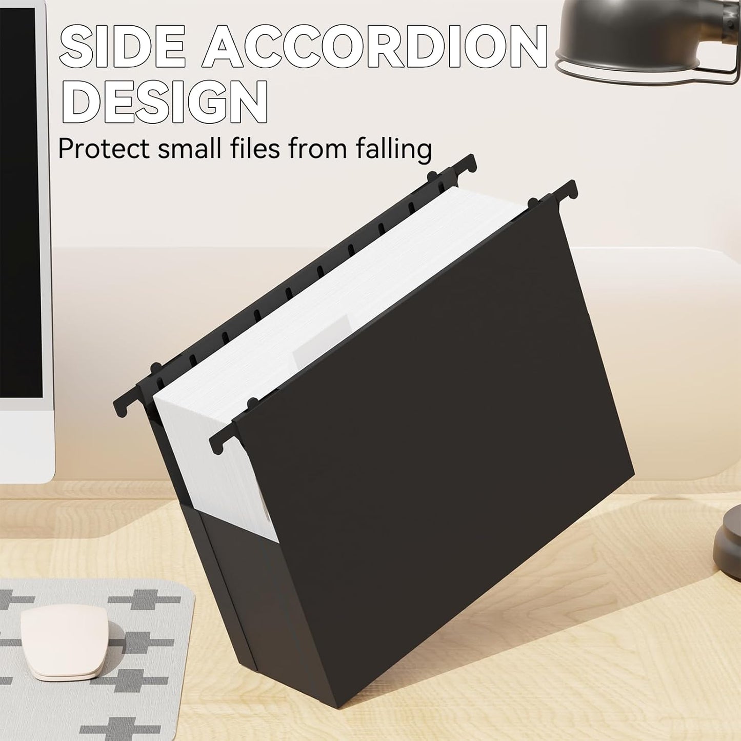 Plastic Extra Capacity Hanging File Folder Letter Size,6 Pack Heavy Duty 3" Expanding Accordian Pocket,Expandable Large Hanging Folders,Sturdy Hanging Organizer for Bulky Files-Black