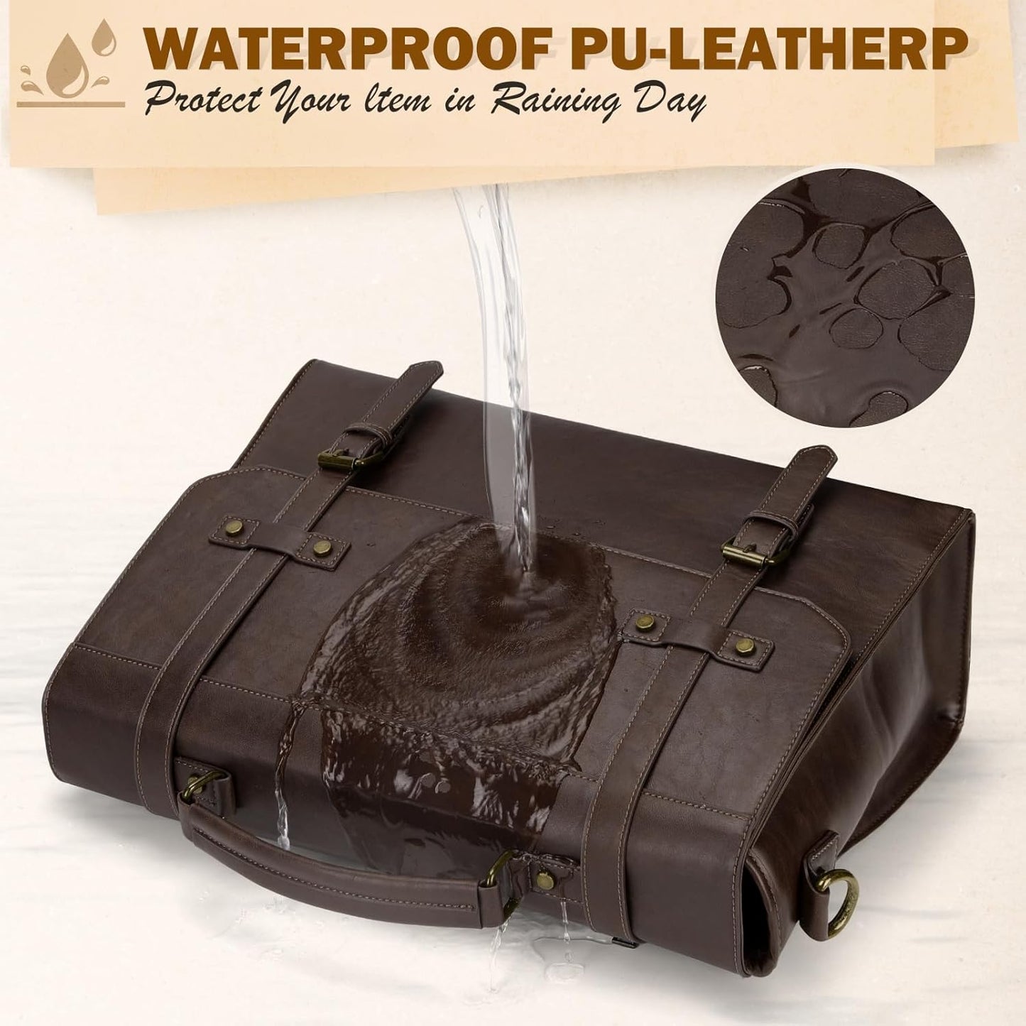 RAINSMORE Mens Messenger Bag 17 Inch Waterproof Vintage Leather Laptop Briefcase Large Laptop Bag Satchel Bag Computer Shoulder Bag for Office Business Travel College,Brown