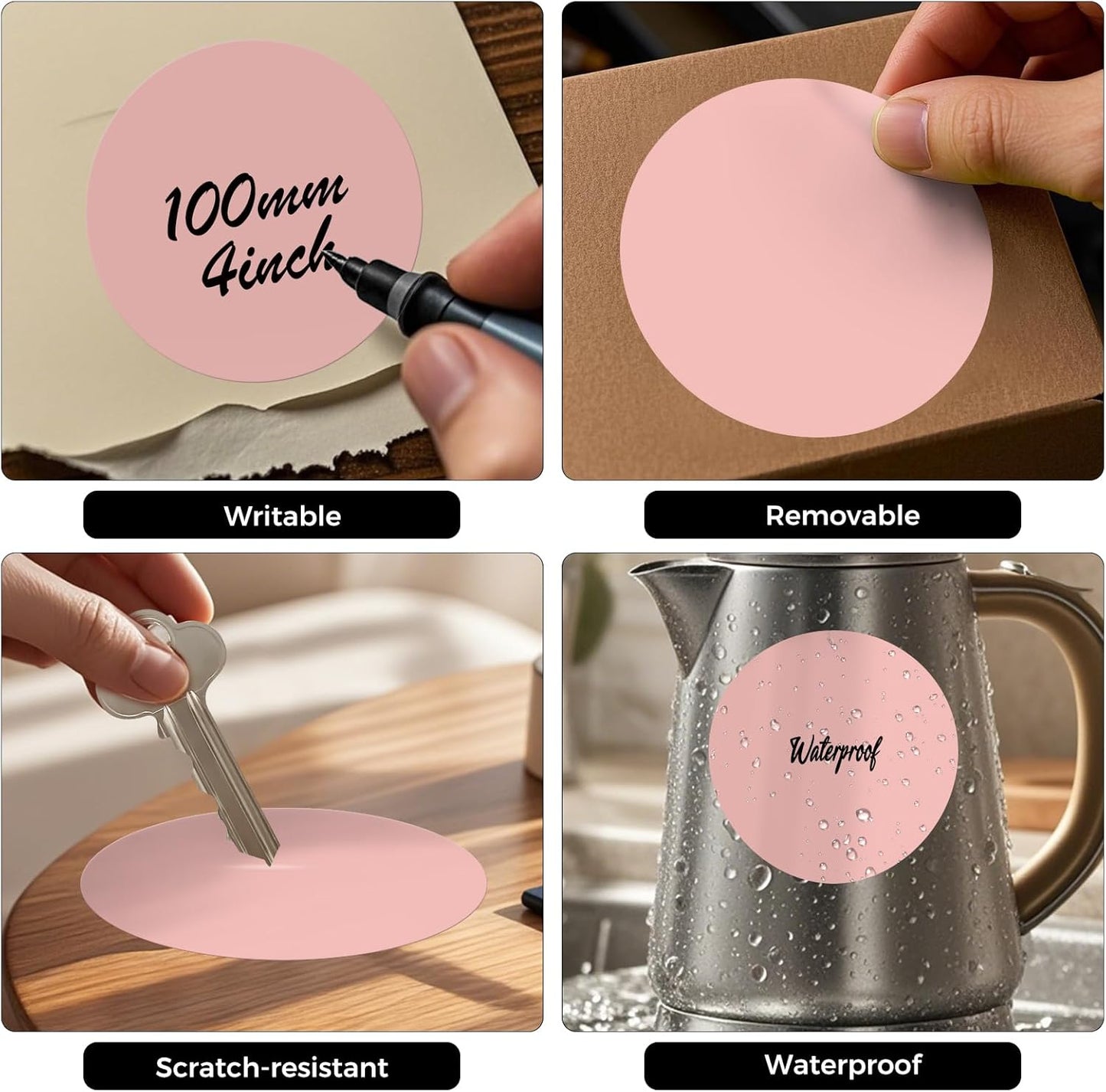 300 PCS Round Stickers 4 Inch Pink Vinyl Circle Floor Dots Sticker Removable Self-Adhesive Colored Large Label Roll for Marking Inventory Organizing Classroom Line Up Spots